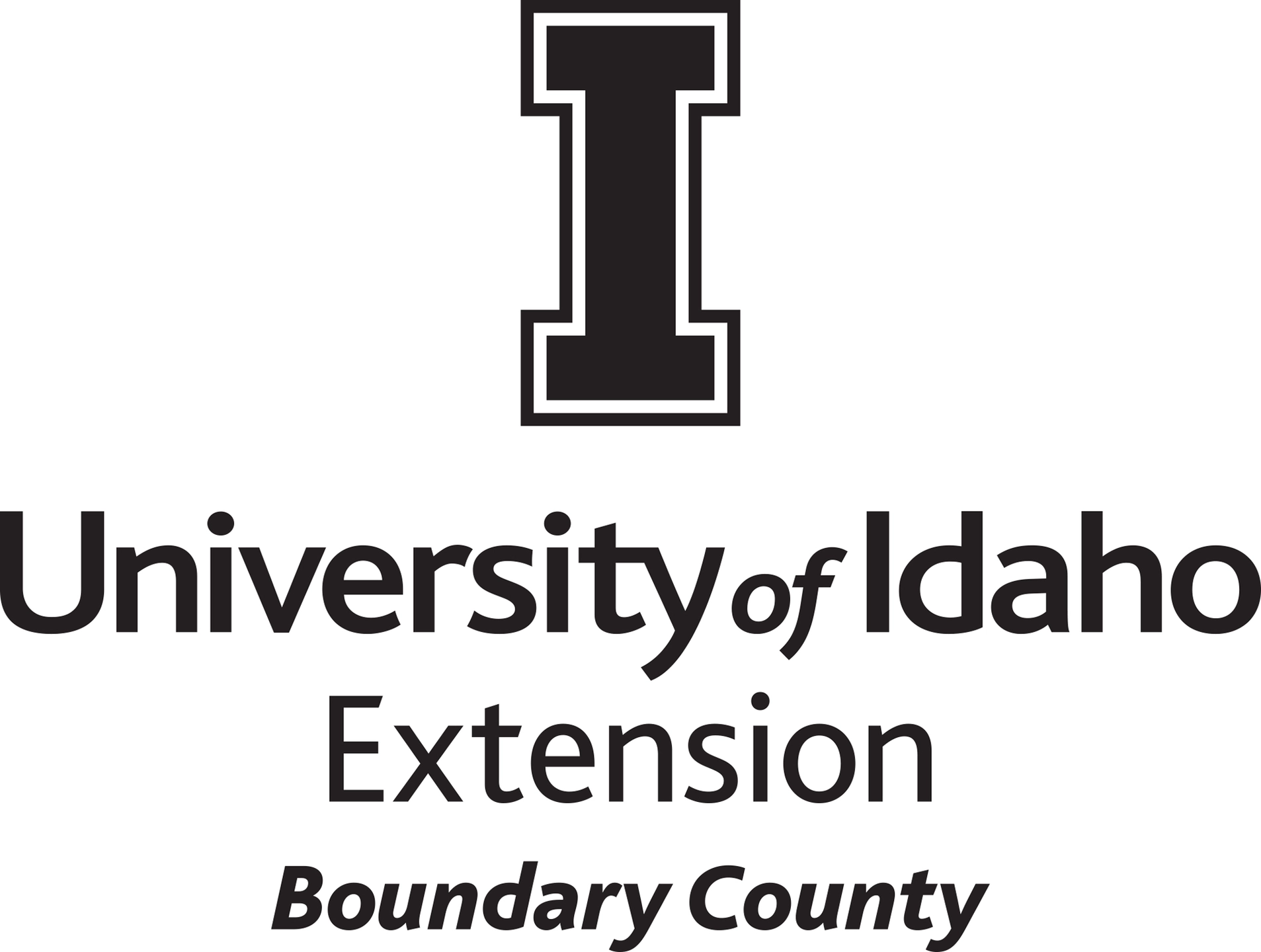 Stacked University of Idaho Extension Boundary County logo in all black - JPG file, all black color, RGB mode. Please select original file when downloading. For assistance, email: medialibrary@uidaho.edu
