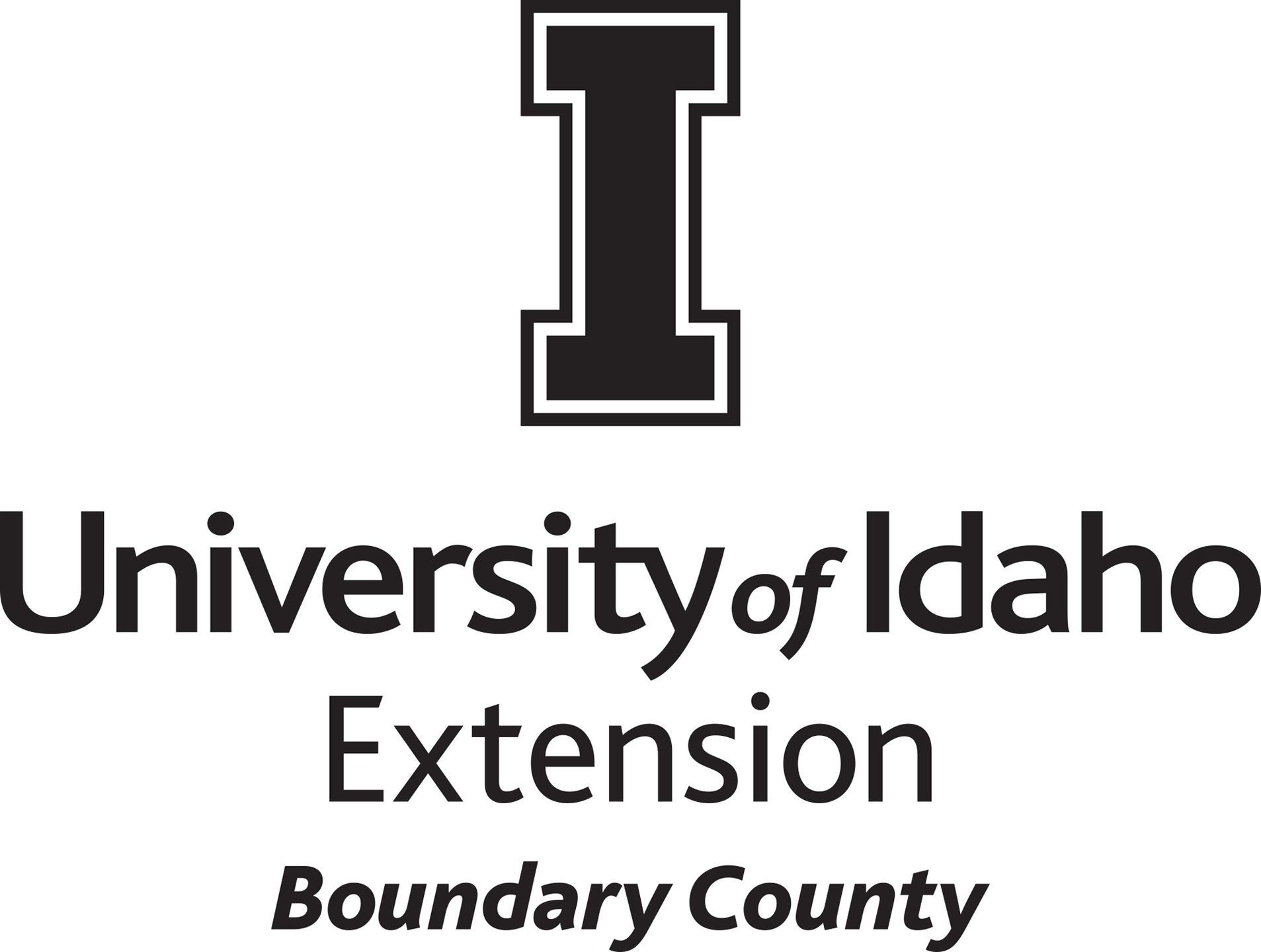 Stacked University of Idaho Extension Boundary County logo in all black - JPG file, all black color, RGB mode. Please select original file when downloading. For assistance, email: medialibrary@uidaho.edu