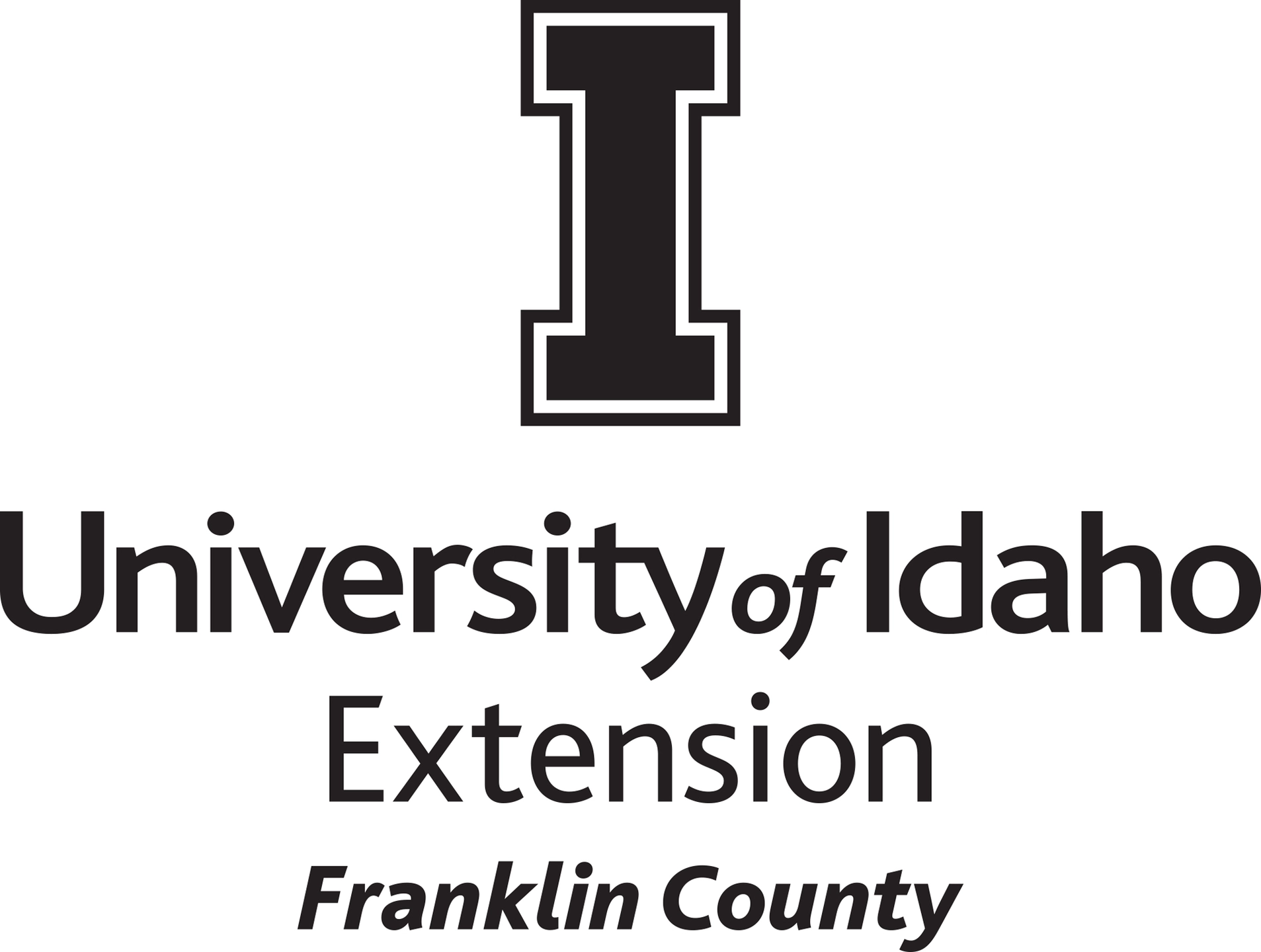 Stacked University of Idaho Extension Franklin County logo in all black - JPG file, all black color, RGB mode. Please select original file when downloading. For assistance, email: medialibrary@uidaho.edu
