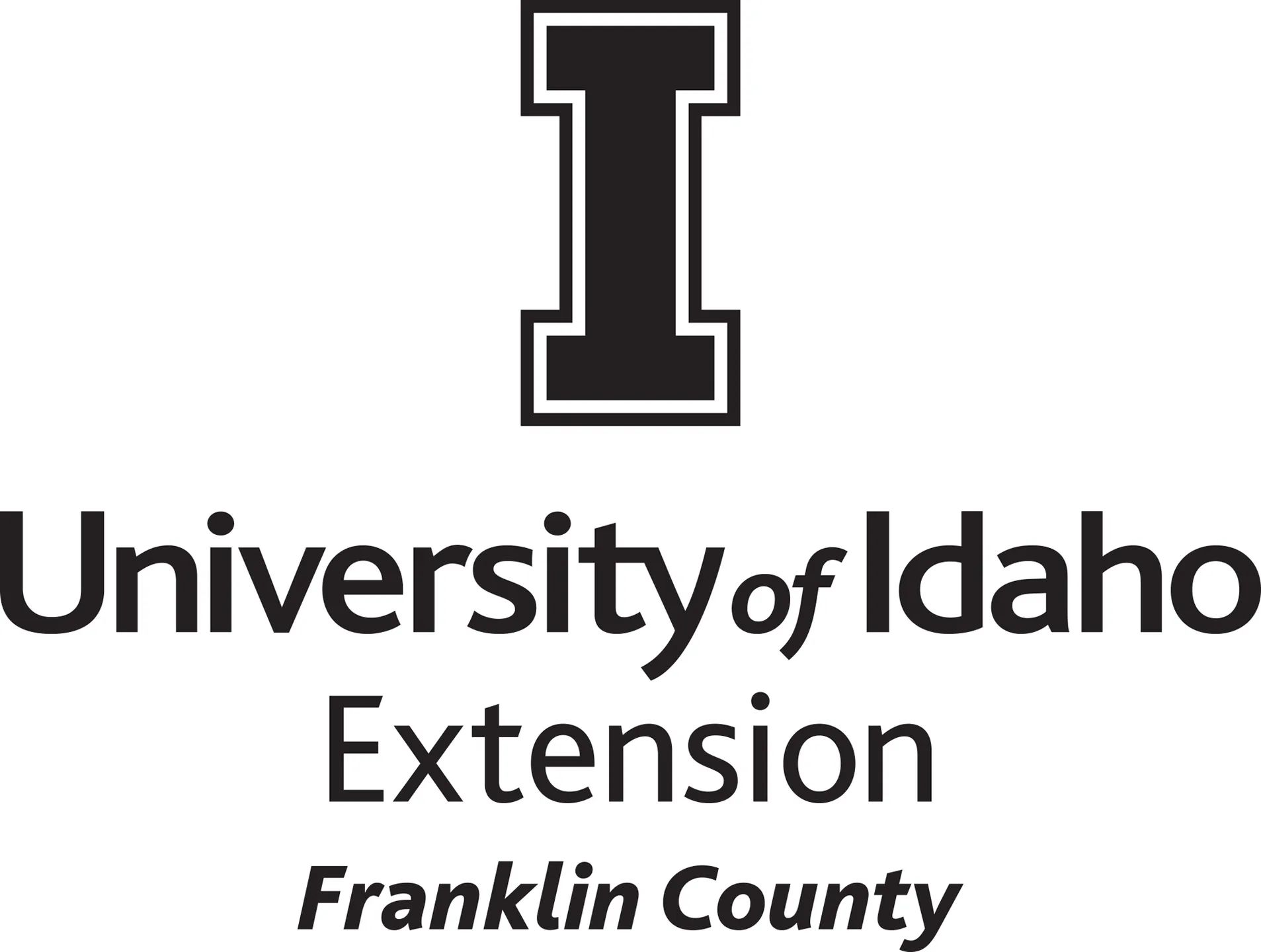 Stacked University of Idaho Extension Franklin County logo in all black - JPG file, all black color, RGB mode. Please select original file when downloading. For assistance, email: medialibrary@uidaho.edu