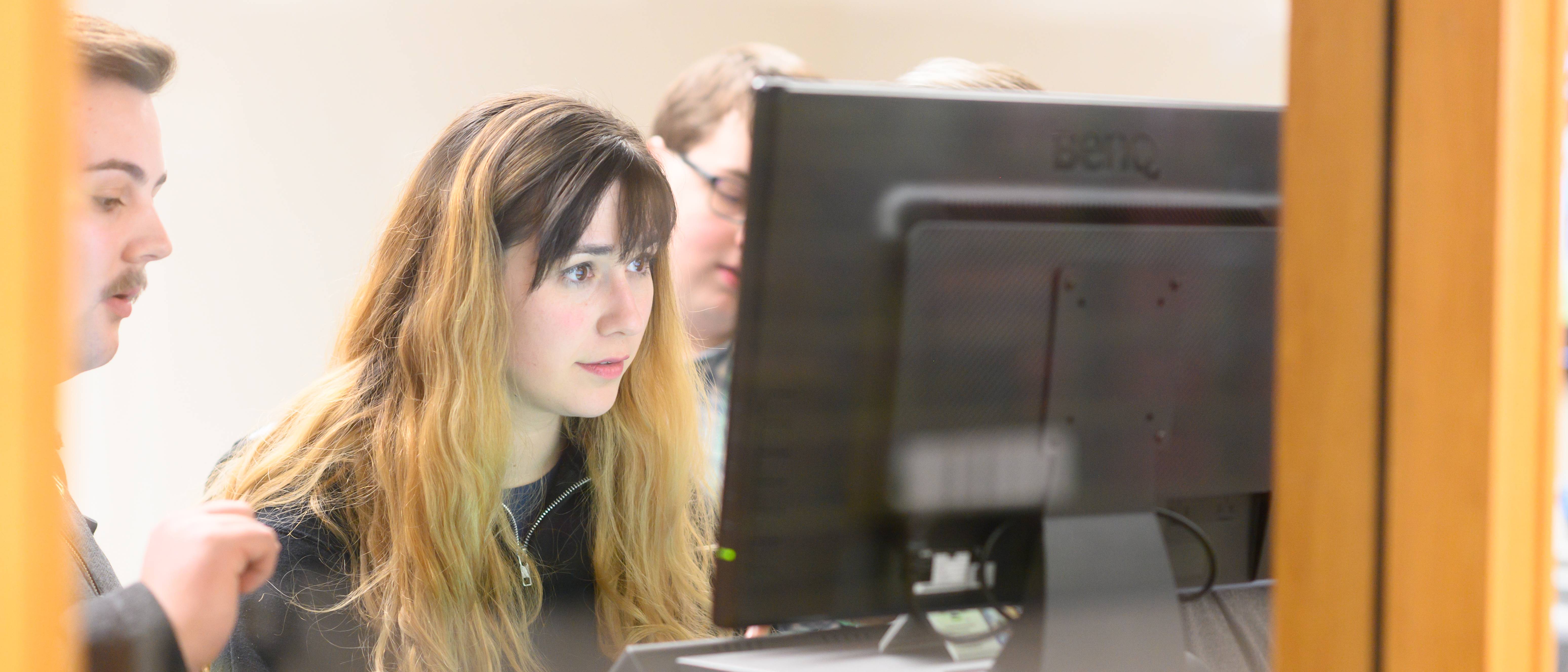 Students working in the Law Library in the Menard Building Moscow Campus