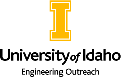 Stacked University of Idaho Engineering Outreach full color logo EPS file in CMYK mode with transparent background.