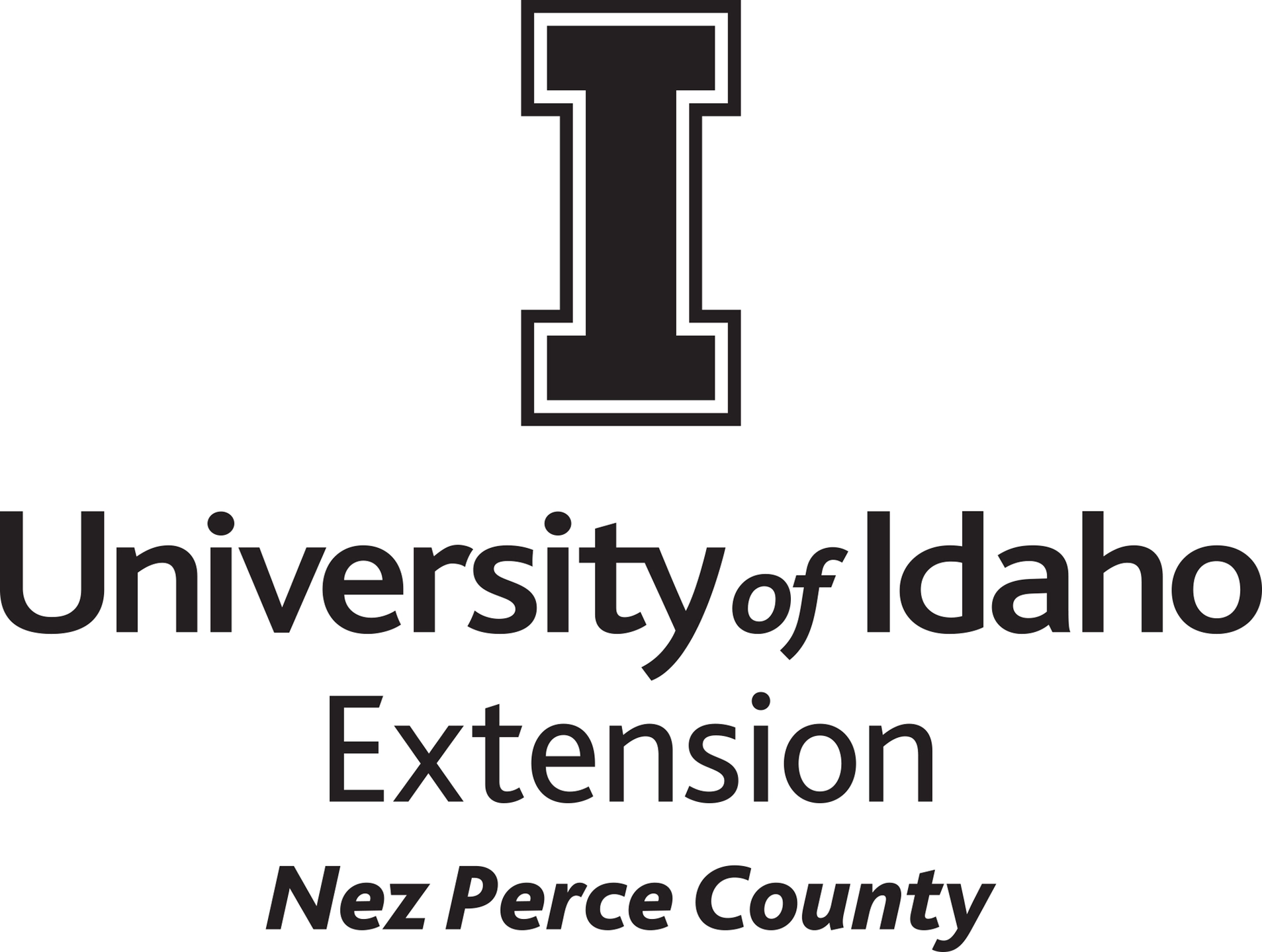 Stacked University of Idaho Extension Nez Perce County logo in all black - JPG file, all black color, RGB mode. Please select original file when downloading. For assistance, email: medialibrary@uidaho.edu