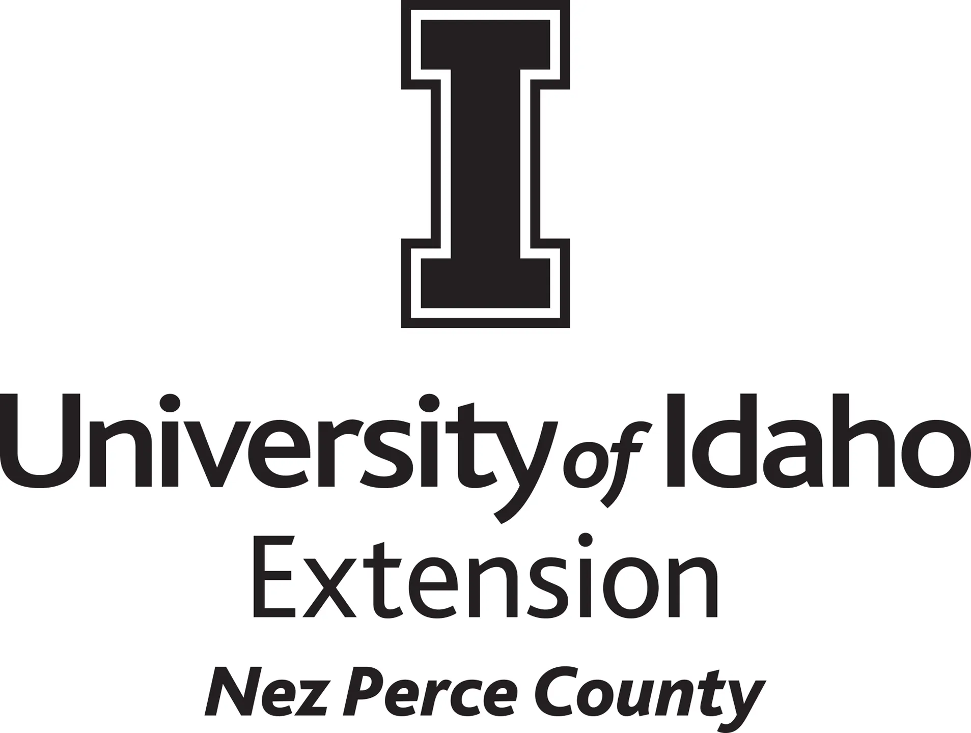 Stacked University of Idaho Extension Nez Perce County logo in all black - JPG file, all black color, RGB mode. Please select original file when downloading. For assistance, email: medialibrary@uidaho.edu