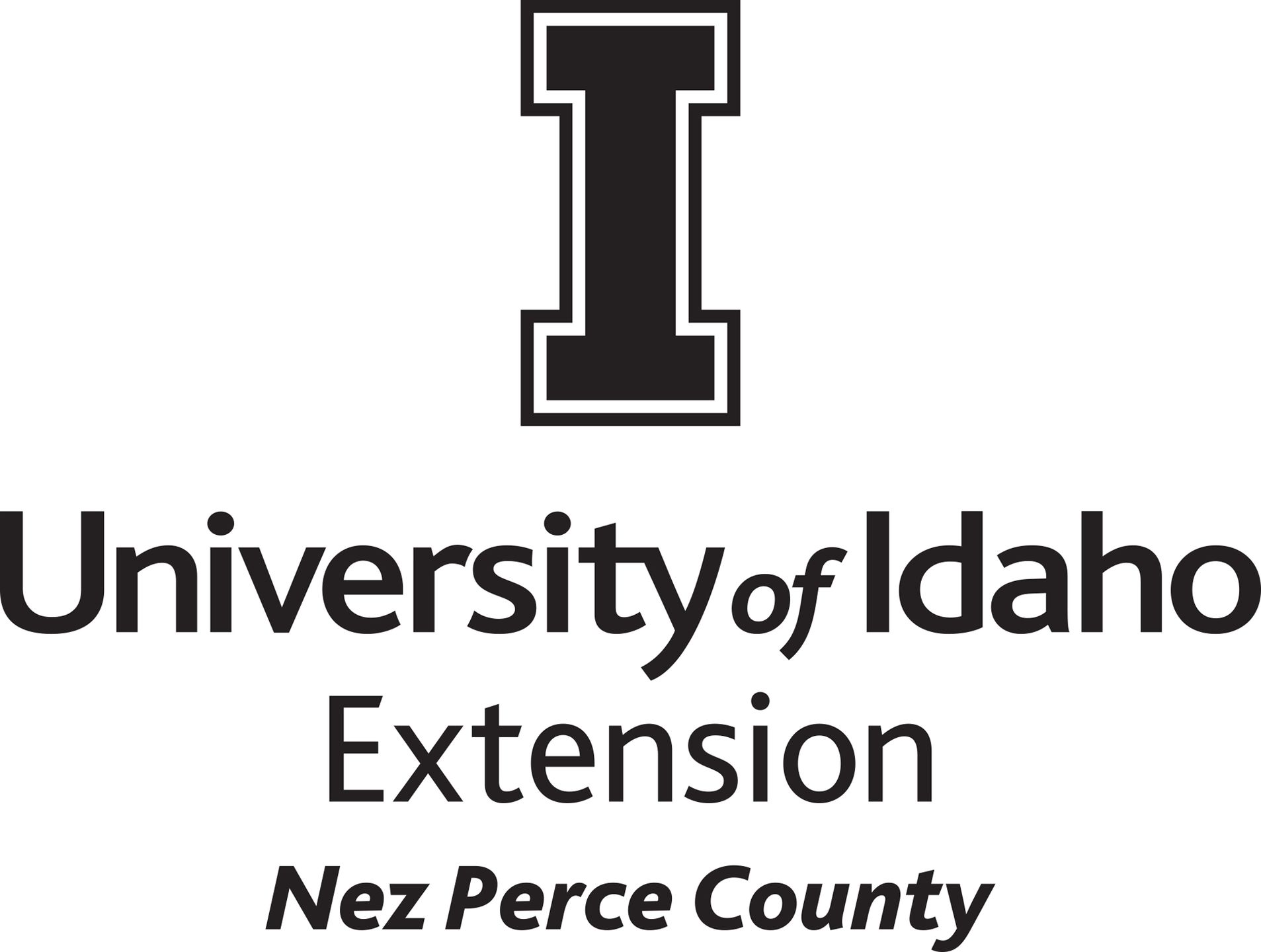 Stacked University of Idaho Extension Nez Perce County logo in all black - JPG file, all black color, RGB mode. Please select original file when downloading. For assistance, email: medialibrary@uidaho.edu