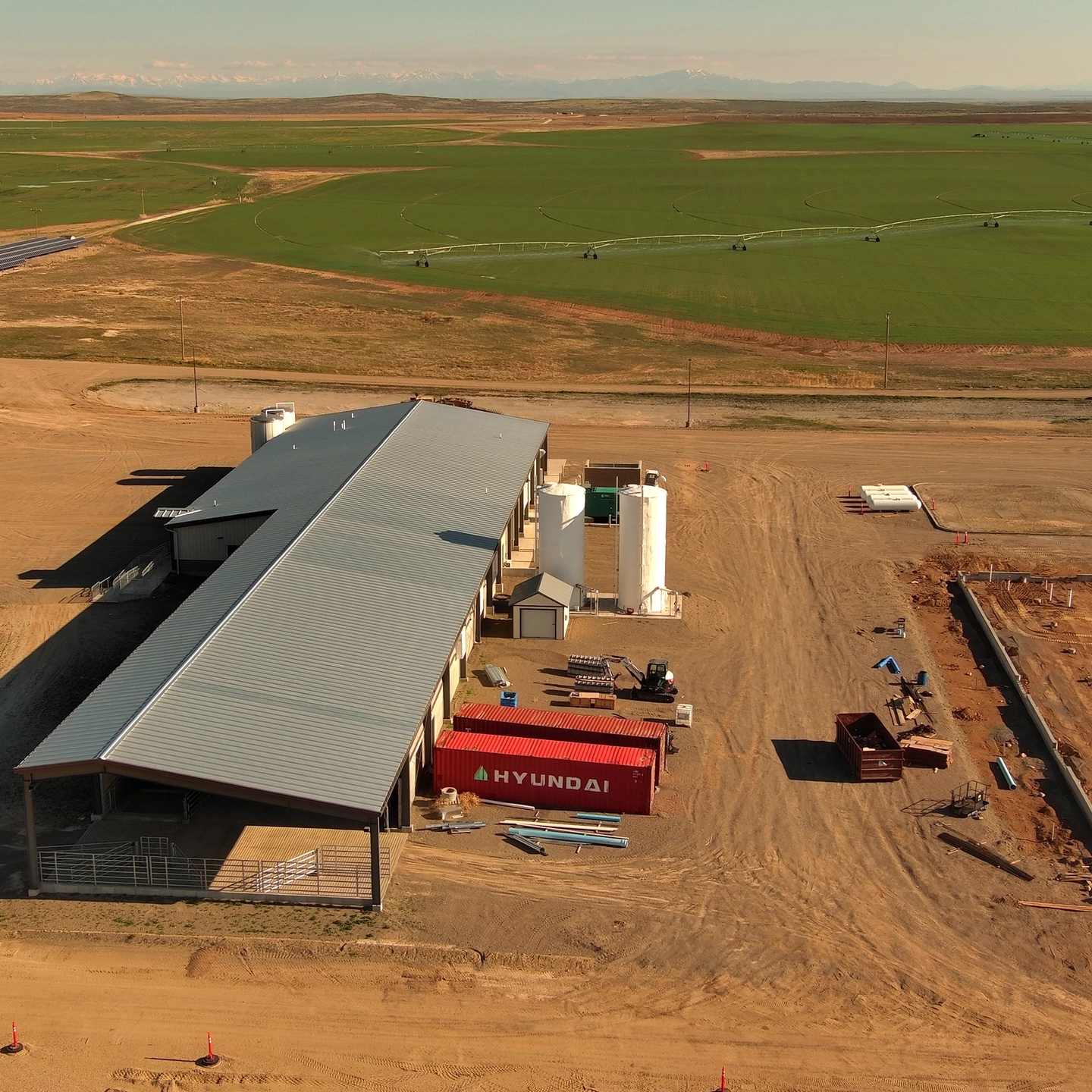 An aerial shot of a newly built building