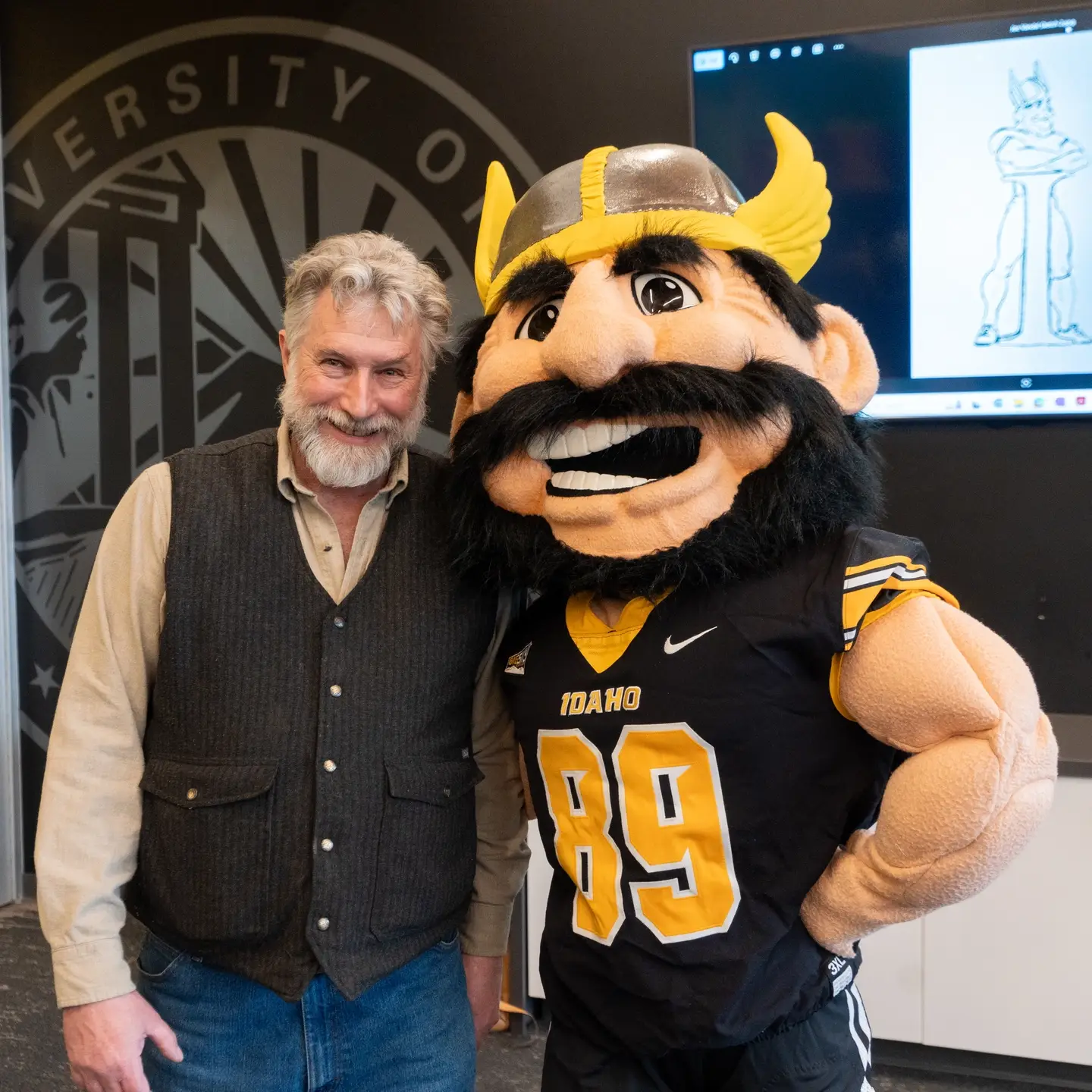 Montana-based artist Gareth Curtiss, who was selected to create a bronze Joe Vandal Monument sculpture, visits the University of Idaho campus in Moscow, ID February 3-7, 2025. Over four days, Curtiss sculpted a clay model, called a maquette in sculpting terms, of what will become the full-scale bronze monument. He also presented a lecture and hosted an open house for campus and community members to attend. The Joe Vandal monument was commissioned to recognize the Associated Students of University of Idaho’s (ASUI) enduring legacy of support for the P1FCU Kibbie Dome and many other vital campus resources. It will be located near the dome and the ICCU Idaho Arena.