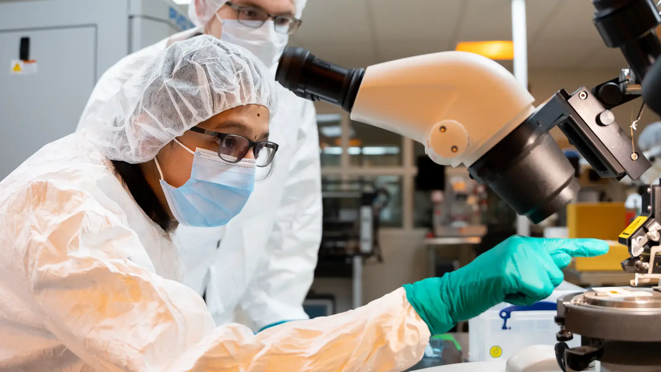 Srividya Raveendran uses semiconductor manufacturing equipment in the Next Generation Microelectronics Research Center at University of Idaho.