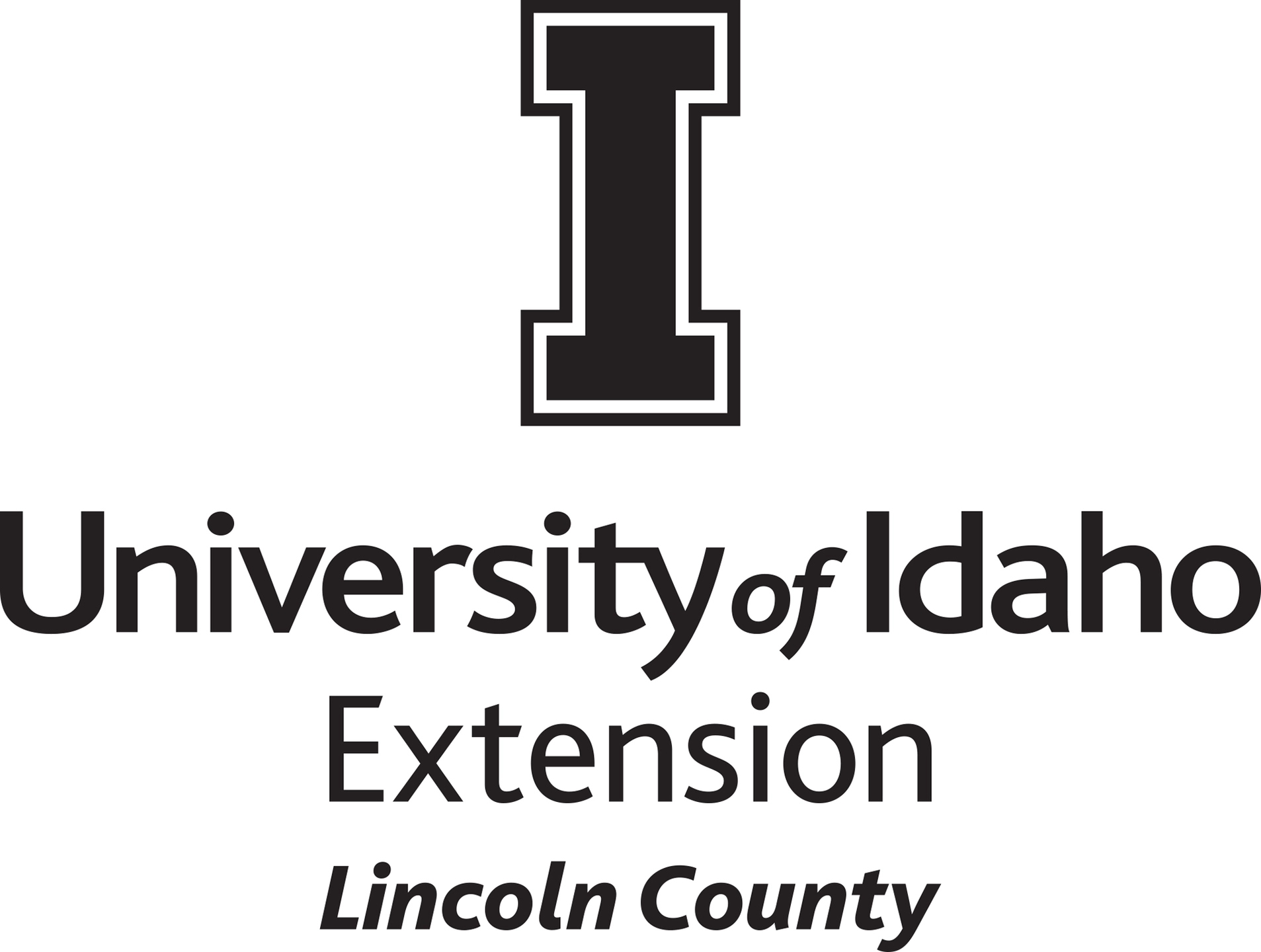 Stacked University of Idaho Extension Lincoln County logo in all black - JPG file, all black color, RGB mode. Please select original file when downloading. For assistance, email: medialibrary@uidaho.edu