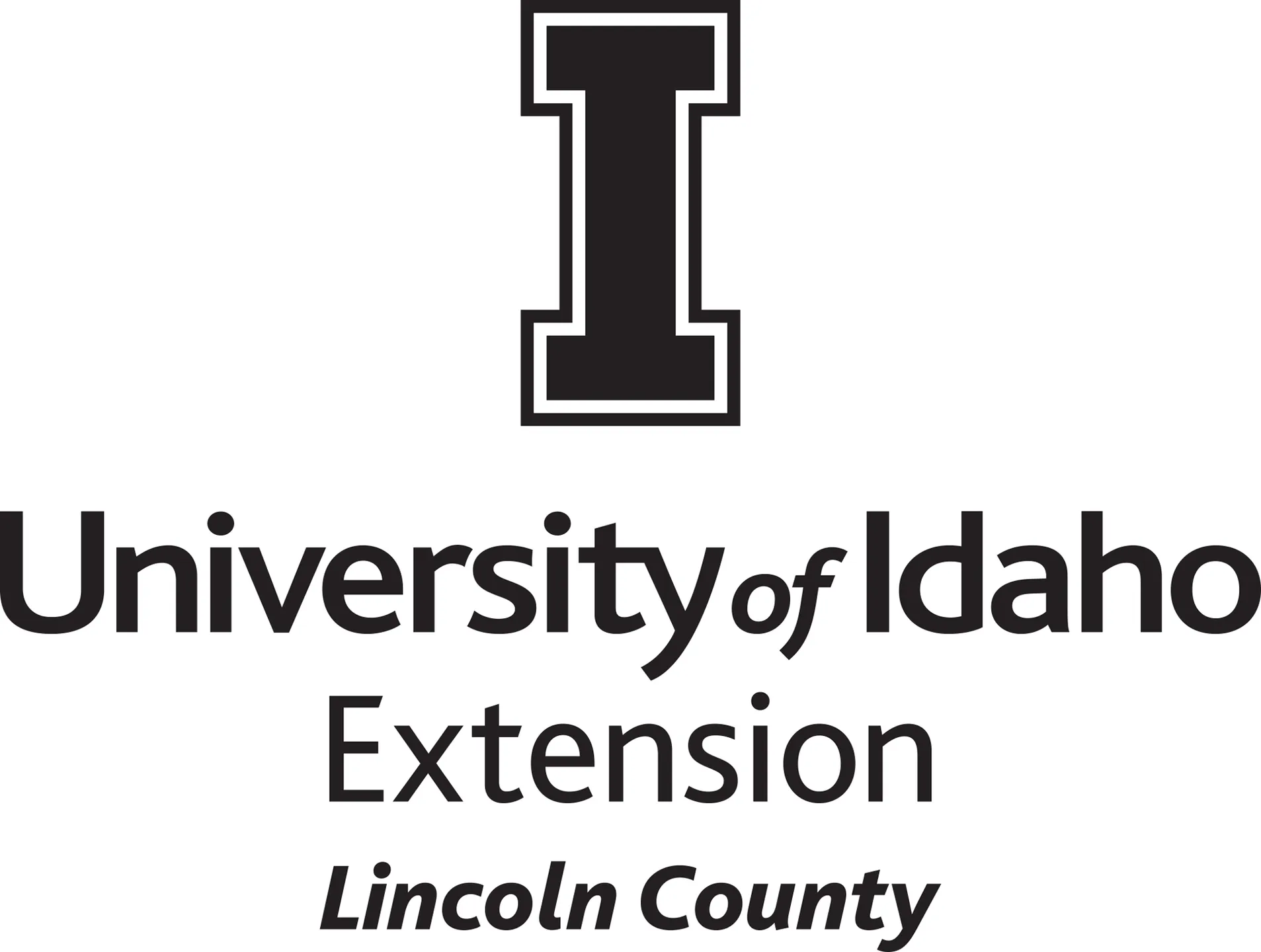 Stacked University of Idaho Extension Lincoln County logo in all black - JPG file, all black color, RGB mode. Please select original file when downloading. For assistance, email: medialibrary@uidaho.edu