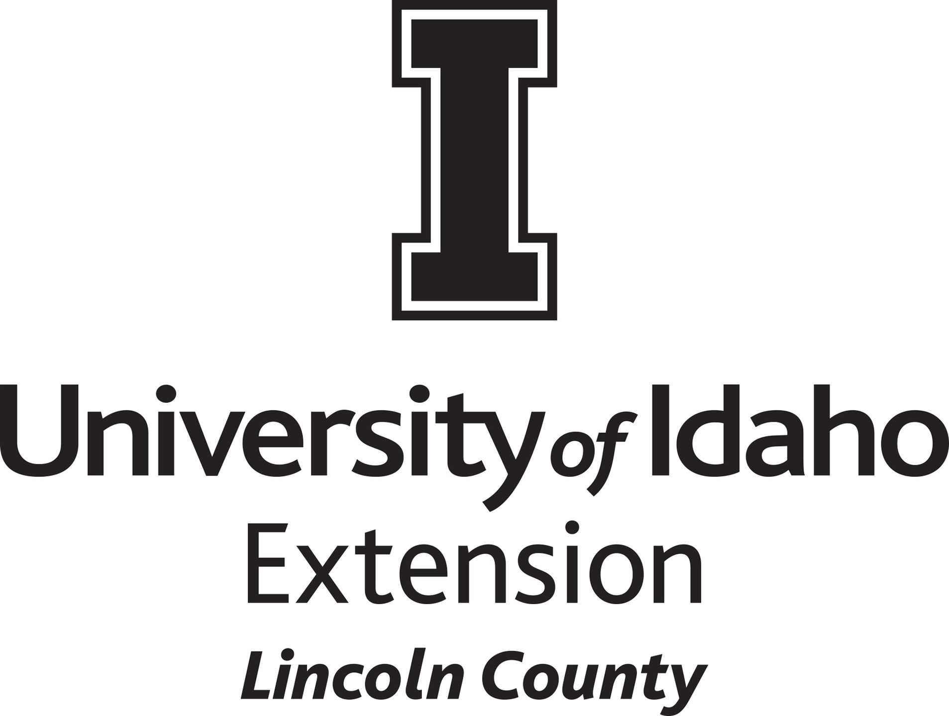 Stacked University of Idaho Extension Lincoln County logo in all black - JPG file, all black color, RGB mode. Please select original file when downloading. For assistance, email: medialibrary@uidaho.edu