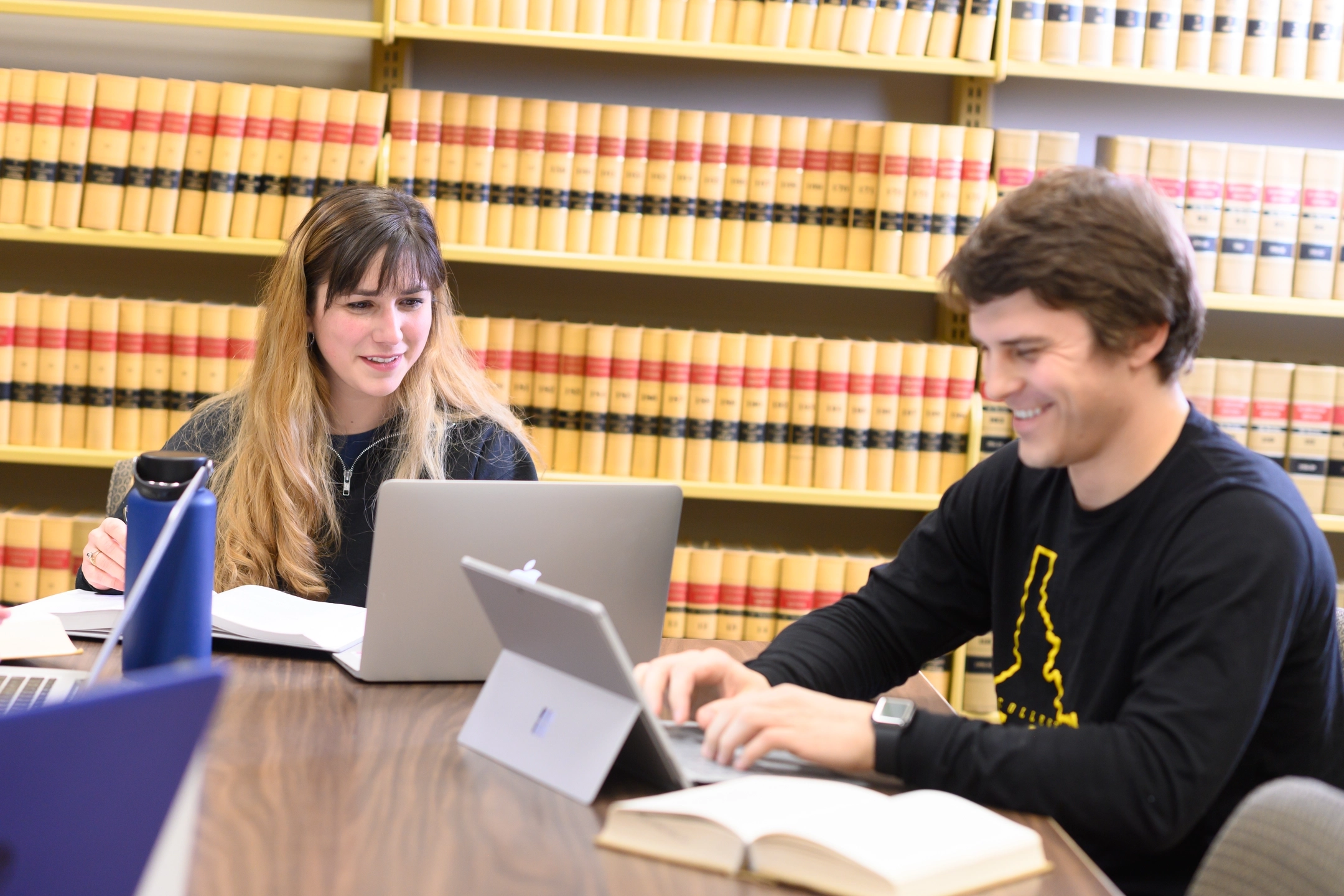 Students working in the Law Library in the Menard Building Moscow Campus