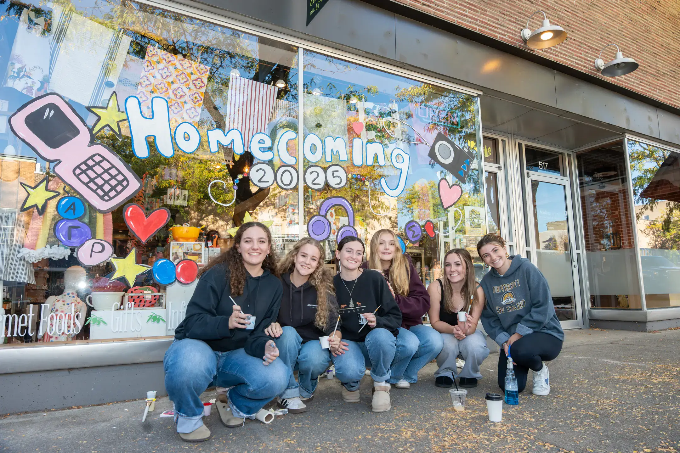 2025 Homecoming Week activities - Vandalize Moscow event. Students paint the windows of businesses in downtown Moscow on Monday, October 6, 2025. This year’s homecoming theme selected by students is “Holla Back!”, a throwback to the year 2000.