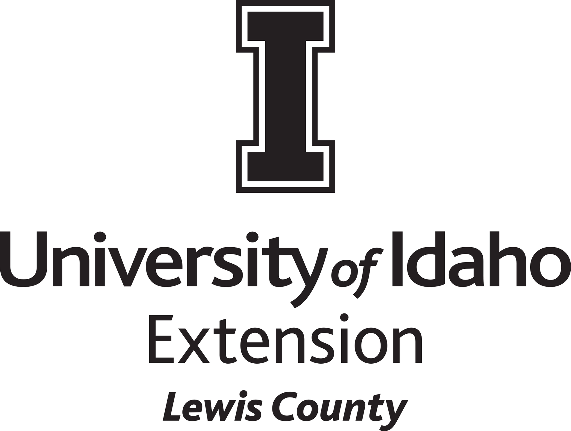 Stacked University of Idaho Extension Lewis County logo in all black - JPG file, all black color, RGB mode. Please select original file when downloading. For assistance, email: medialibrary@uidaho.edu