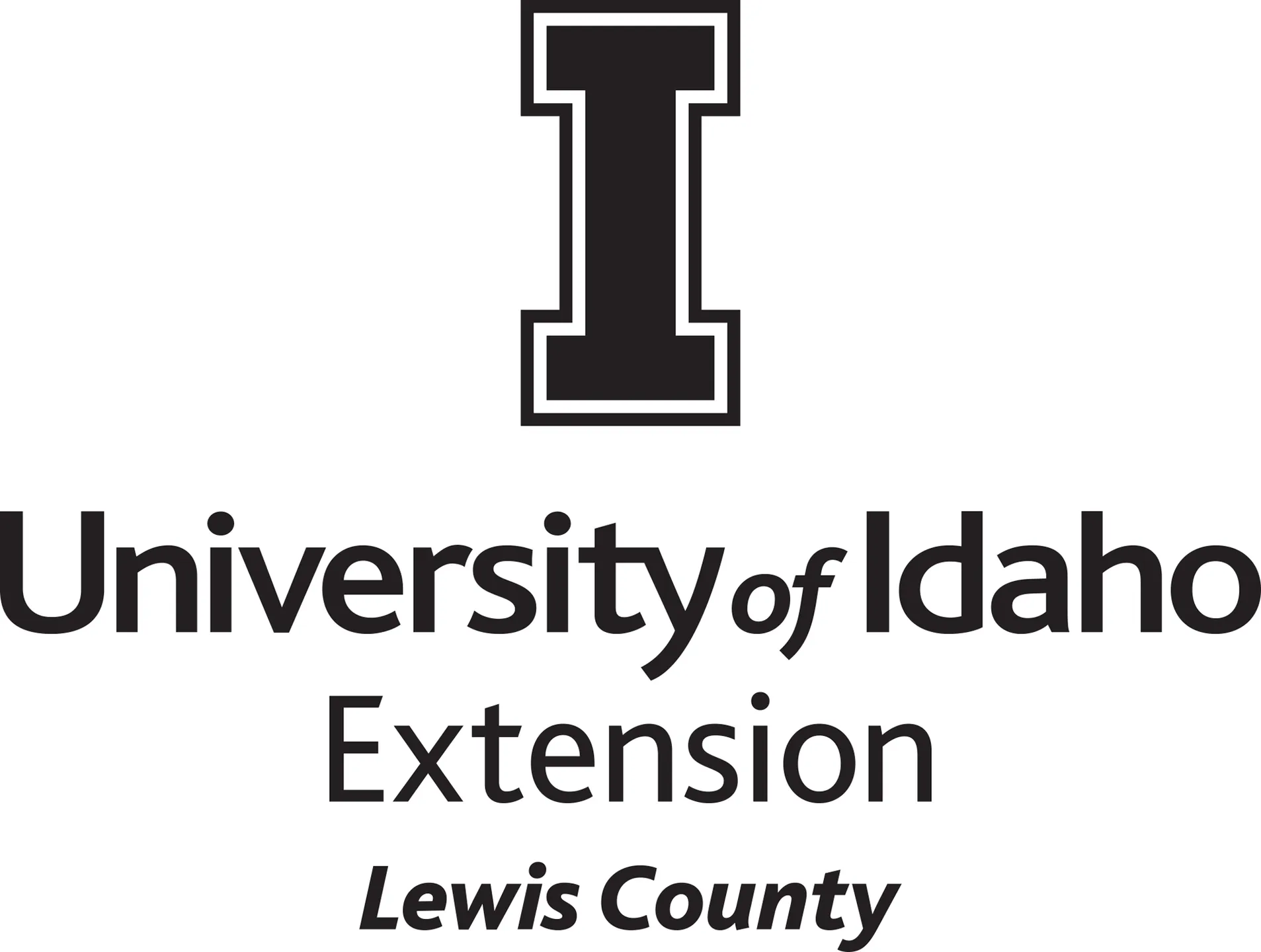 Stacked University of Idaho Extension Lewis County logo in all black - JPG file, all black color, RGB mode. Please select original file when downloading. For assistance, email: medialibrary@uidaho.edu