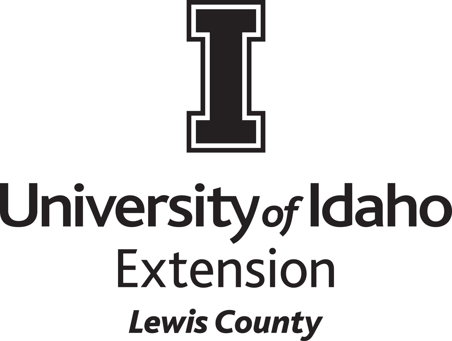 Stacked University of Idaho Extension Lewis County logo in all black - JPG file, all black color, RGB mode. Please select original file when downloading. For assistance, email: medialibrary@uidaho.edu