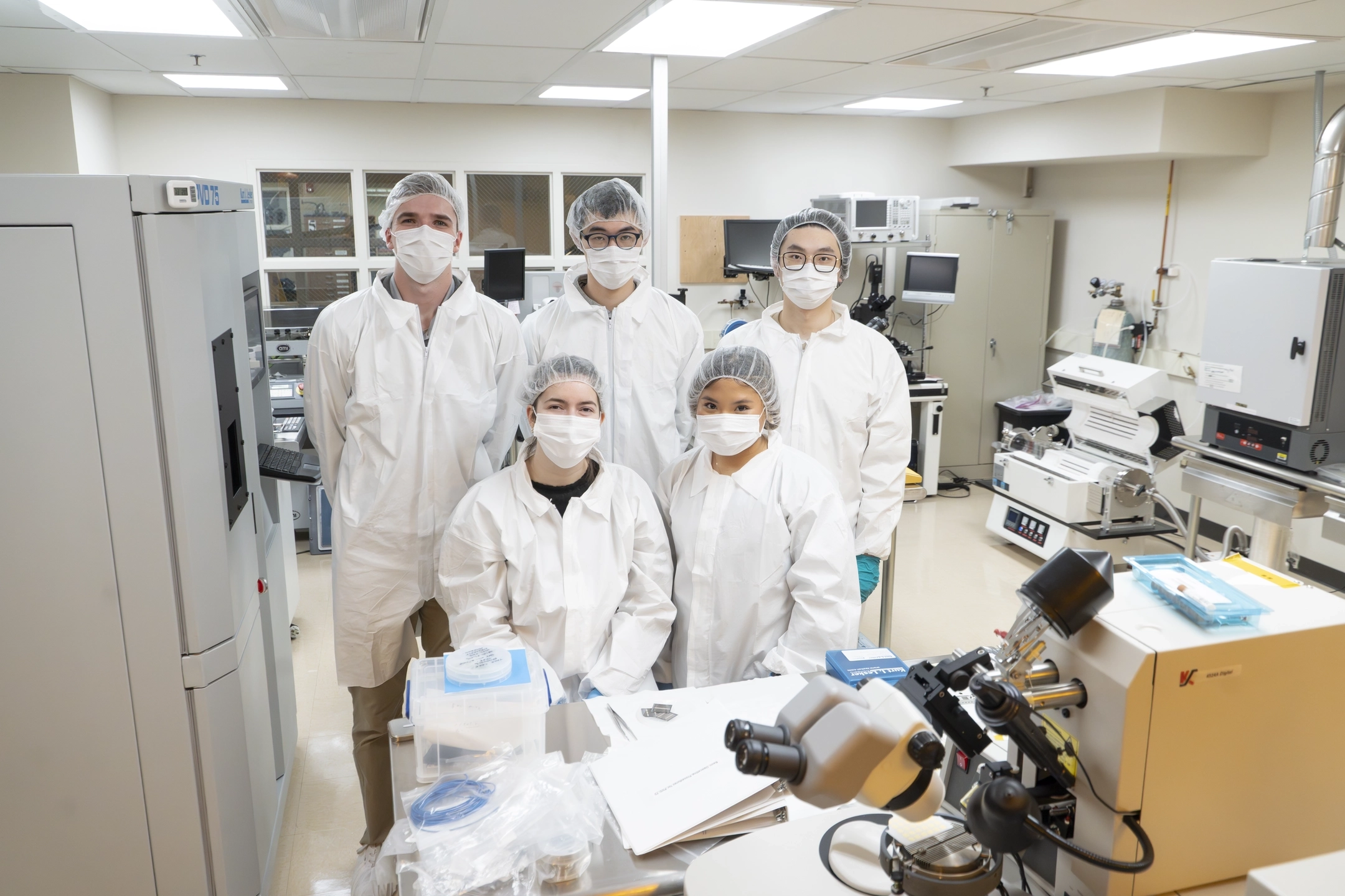 A group of electrical engineering seniors are developing a high-efficiency solar cell, an individual unit of a solar panel that converts sunlight to electricity, in the college’s state-of-the-art clean room. The solar cell will act as a tool to open access to undergraduate students interested in working in semiconductor manufacturing and in a clean room setting.