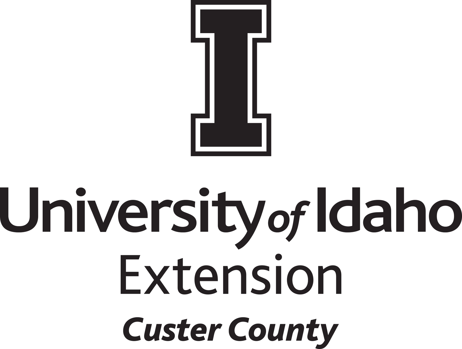 Stacked Ӱֱ Extension Custer County logo in all black - JPG file, all black color, RGB mode. Please select original file when downloading. For assistance, email: medialibrary@uidaho.edu