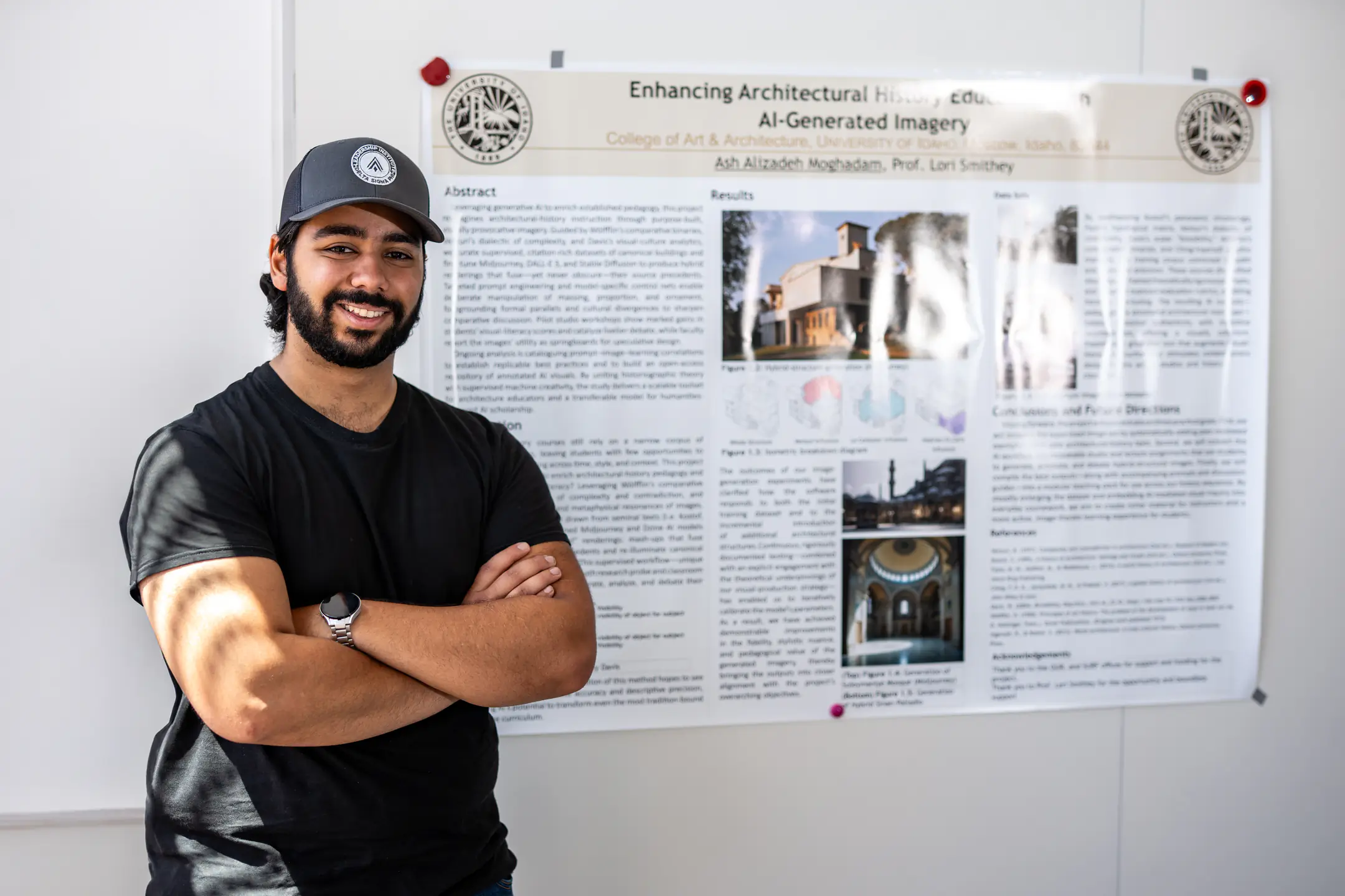 Student Ash Moghadam’s research project is about using AI to blend certain types of exterior and interior architecture styles to come up with interesting hybrid designs as well as determine what specific traits of a certain style people identify with the most.