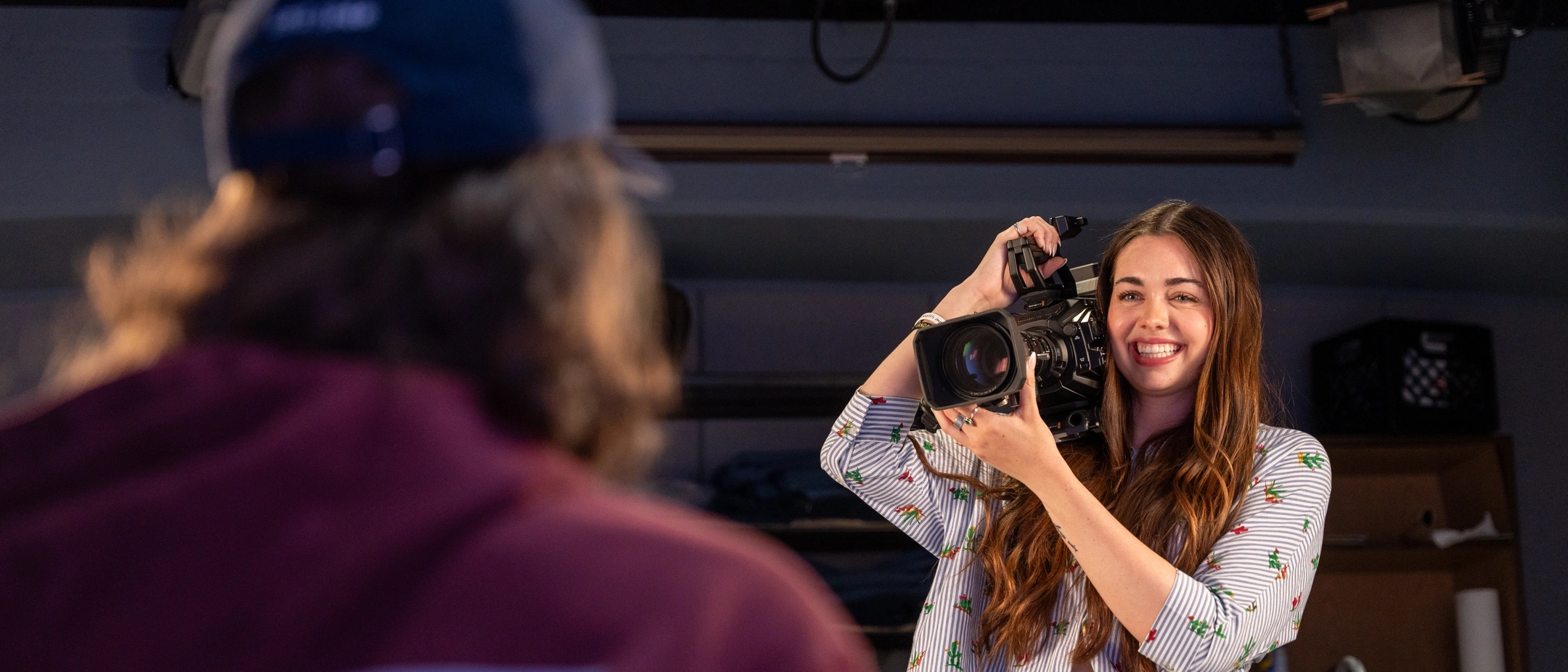 Vandal Athletics swim student Maddie Timm in the film studio who produced a short film about suicide which premiered at the Kino film festival at the Kenworthy.