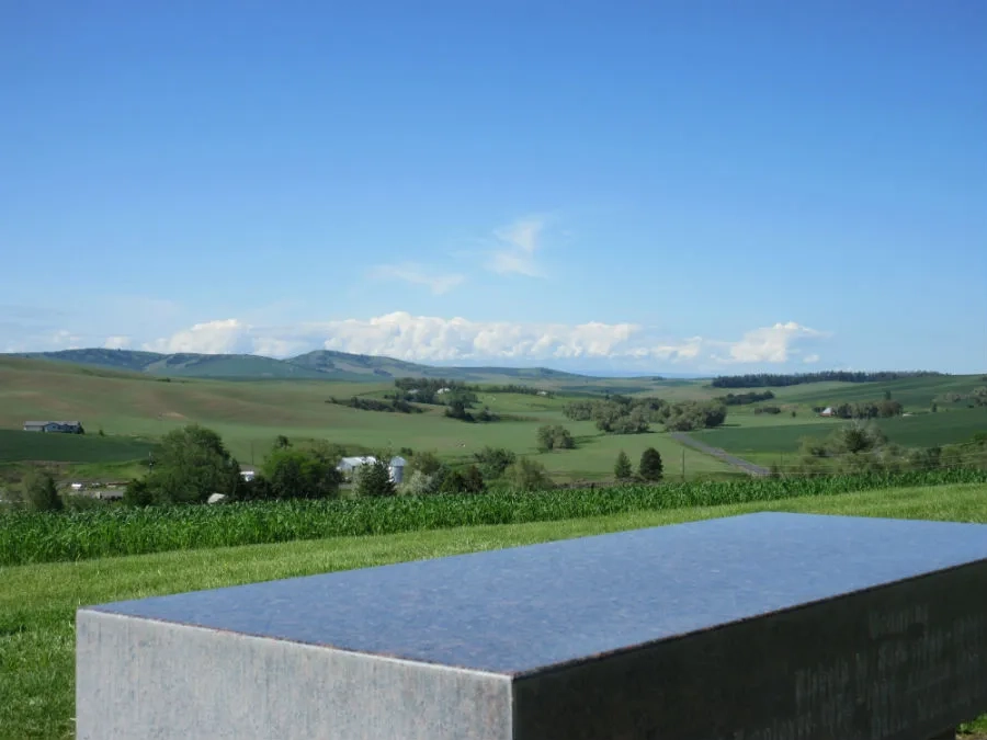 A memorial bench overlooking the Palouse