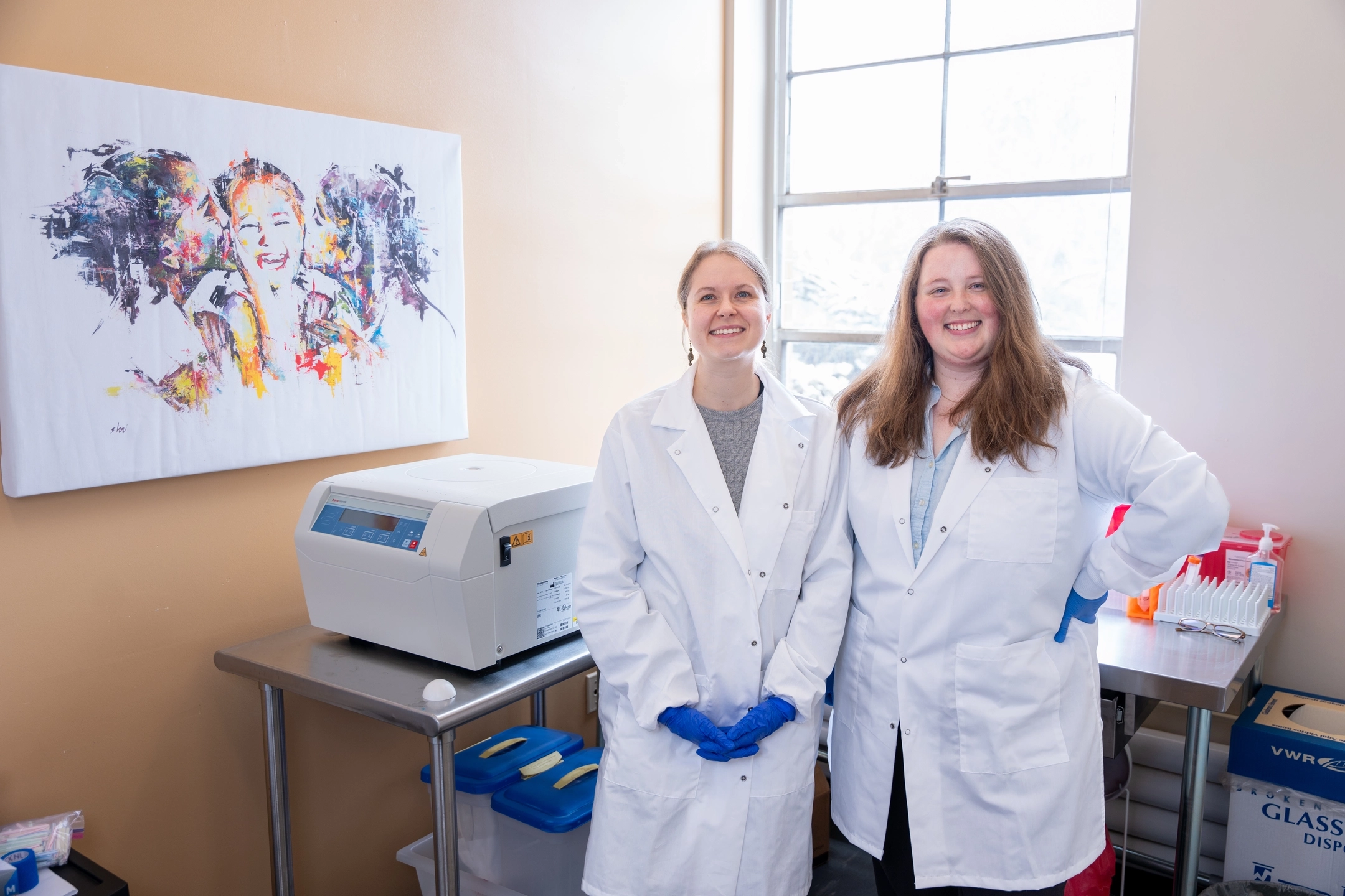 Cassandra Partridge (left) and Alexandra Gogel, who are studying nutrition sciences, will be the first Family and Consumer Sciences students to receive Ph.D.s this spring. They are pictured at the Niccols Building at the University of Idaho campus in Moscow, ID on March 17, 2025.