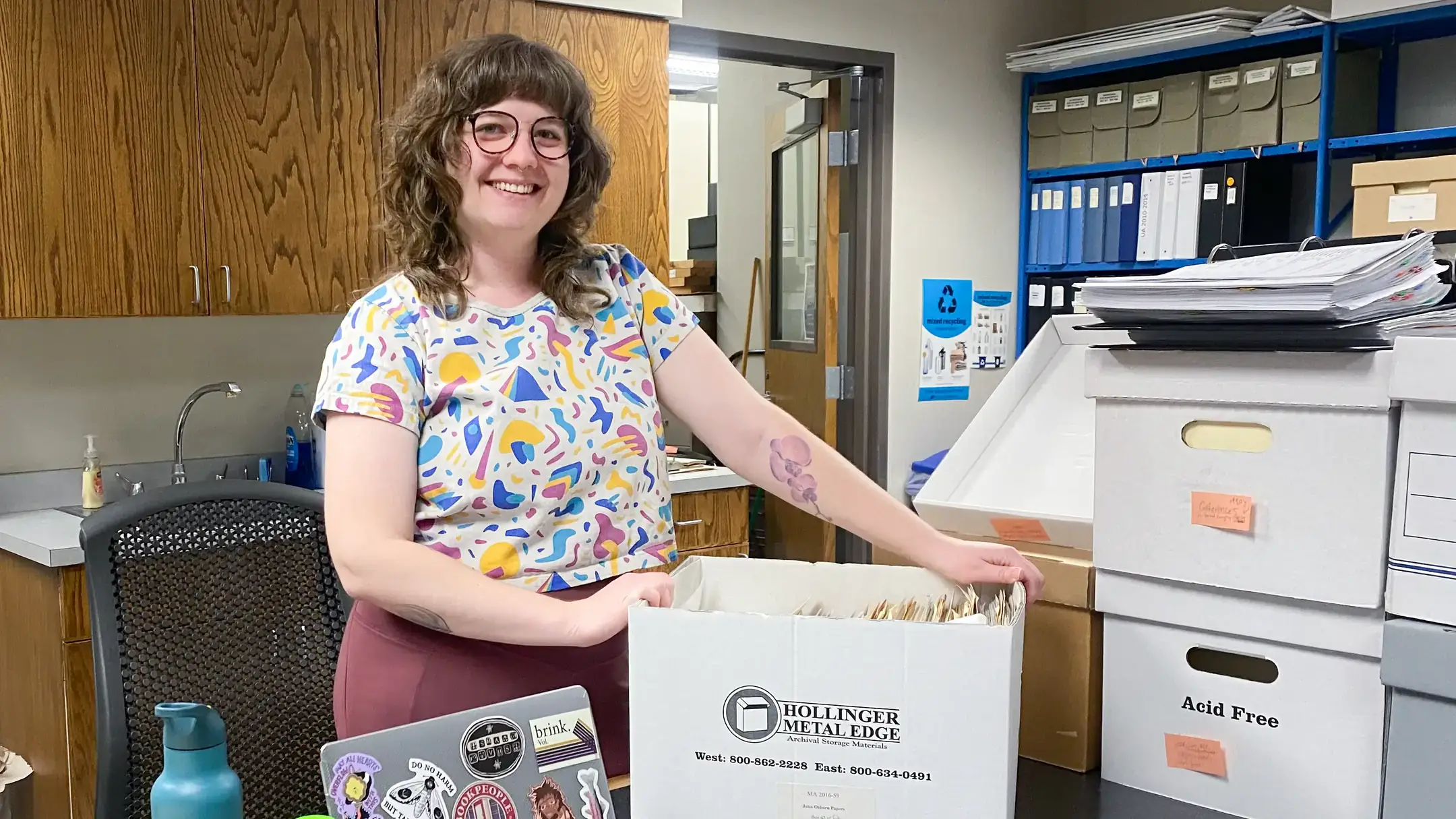 Callie Galford, an English master’s student, is doing a research assistantship with the College of Natural Resources that involves working at University of Idaho Library Special Collections and Archives. Much of her time in Special Collections is spent sorting through donated boxes of archived material which will be catalogued, digitized, and potentially used for her CNR alumni project. 