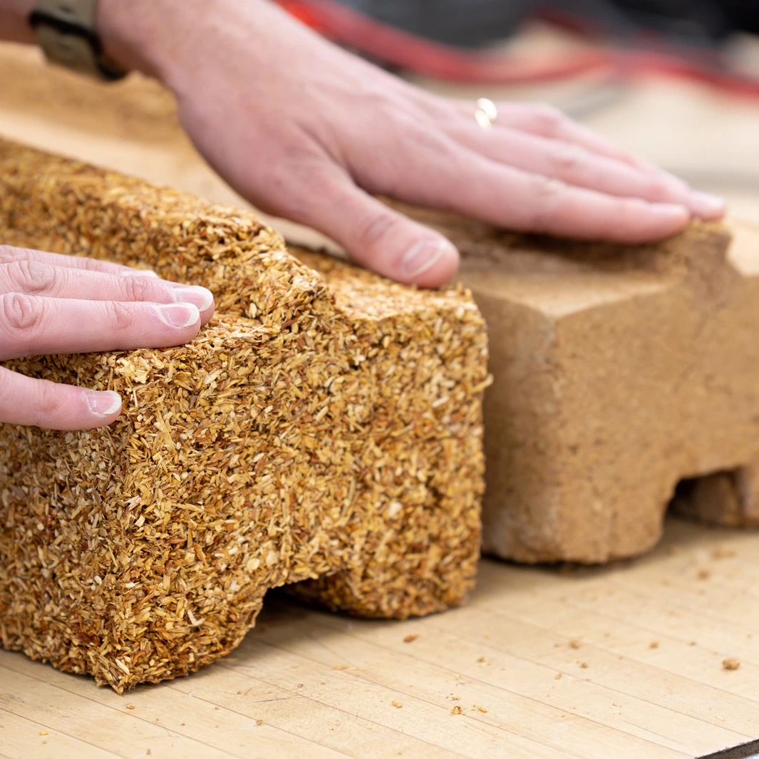 two bricks of compressed sawdust