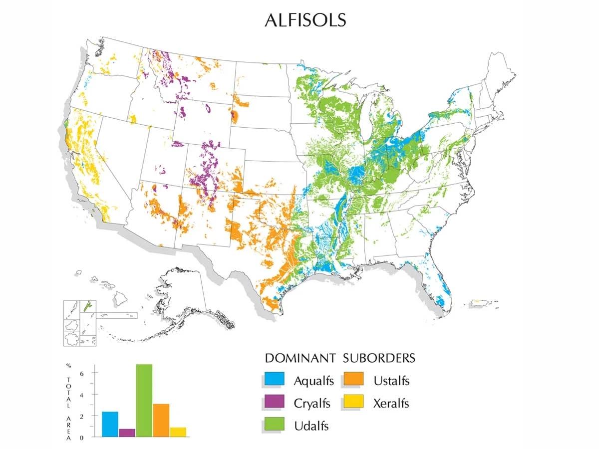A map of dominant suborders of alfisols.