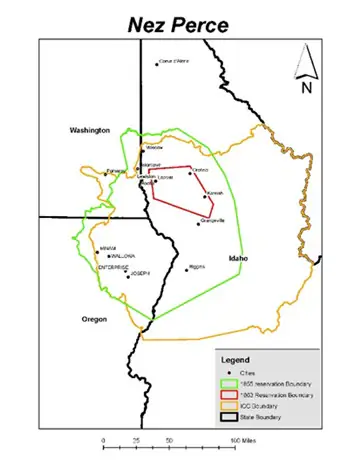 Reservation map of The Nez Perce Tribe