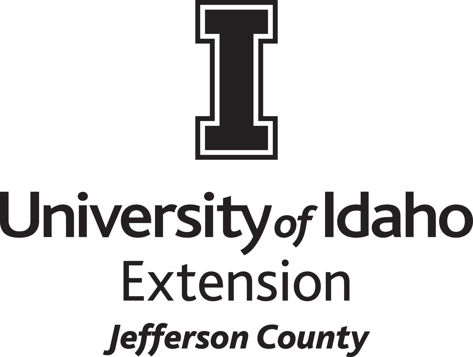 Stacked University of Idaho Extension Jefferson County logo in all black - JPG file, all black color, RGB mode. Please select original file when downloading. For assistance, email: medialibrary@uidaho.edu