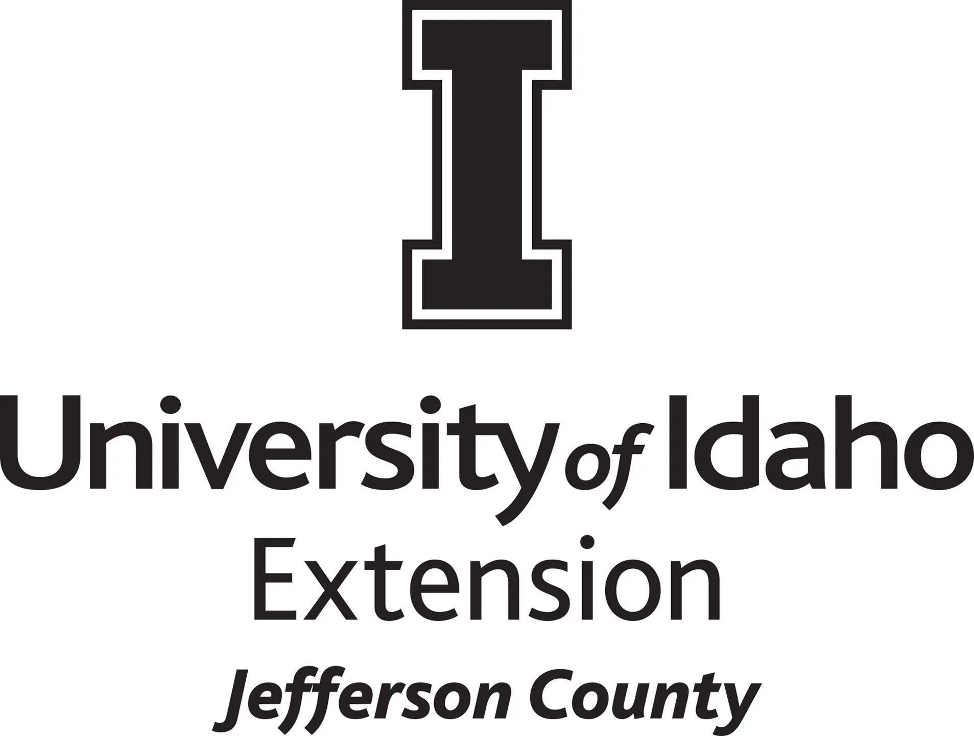 Stacked University of Idaho Extension Jefferson County logo in all black - JPG file, all black color, RGB mode. Please select original file when downloading. For assistance, email: medialibrary@uidaho.edu