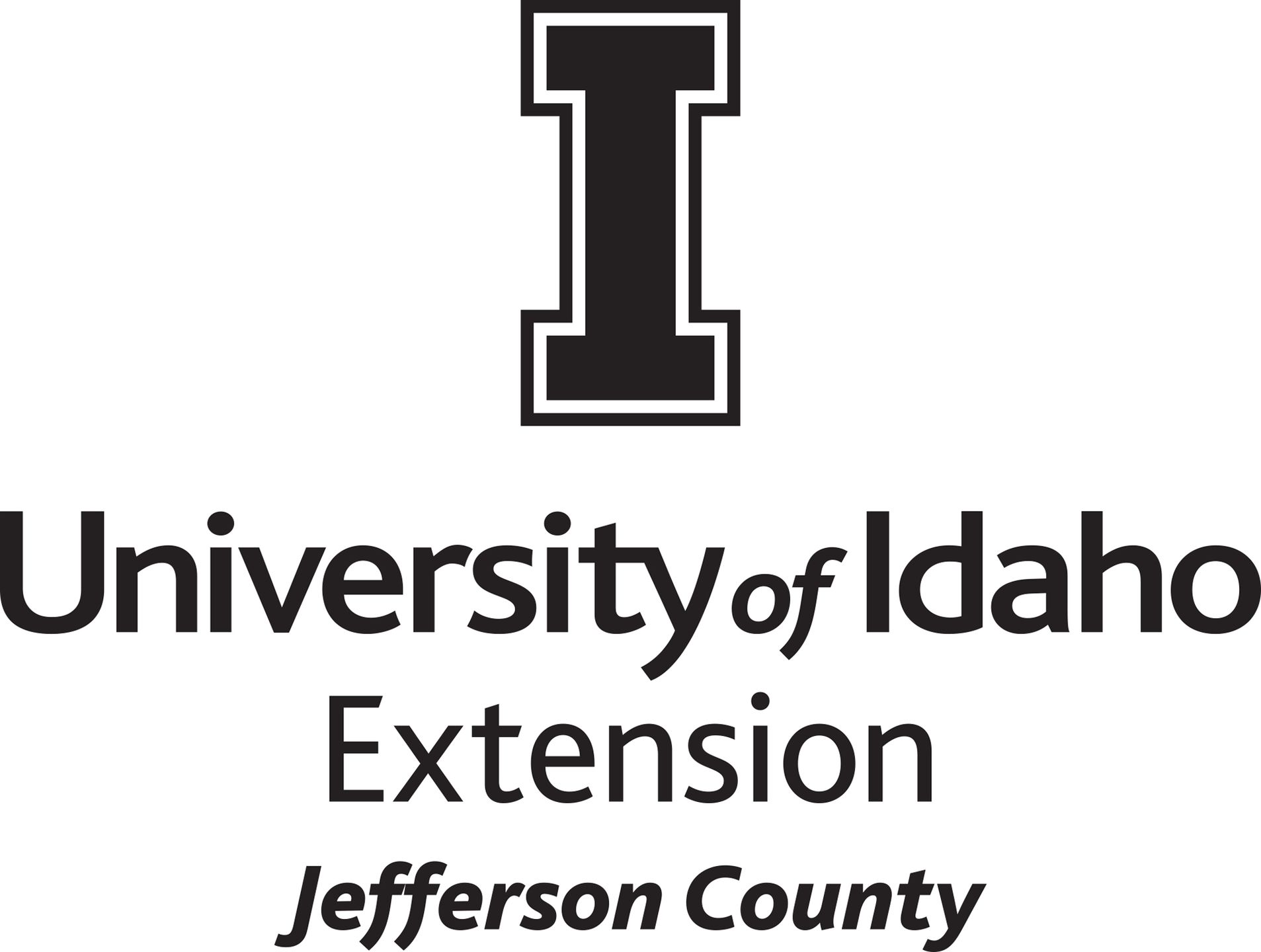 Stacked University of Idaho Extension Jefferson County logo in all black - JPG file, all black color, RGB mode. Please select original file when downloading. For assistance, email: medialibrary@uidaho.edu