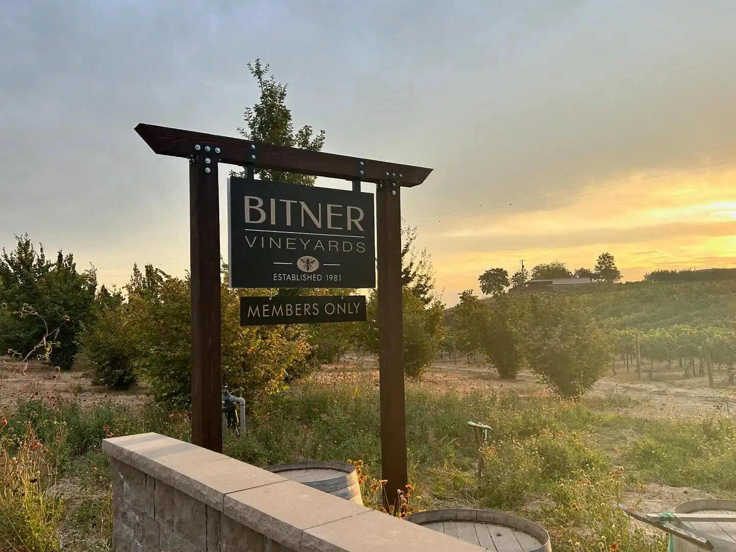 The sign outside of the Bitner winery, surrounded by sagebrush.