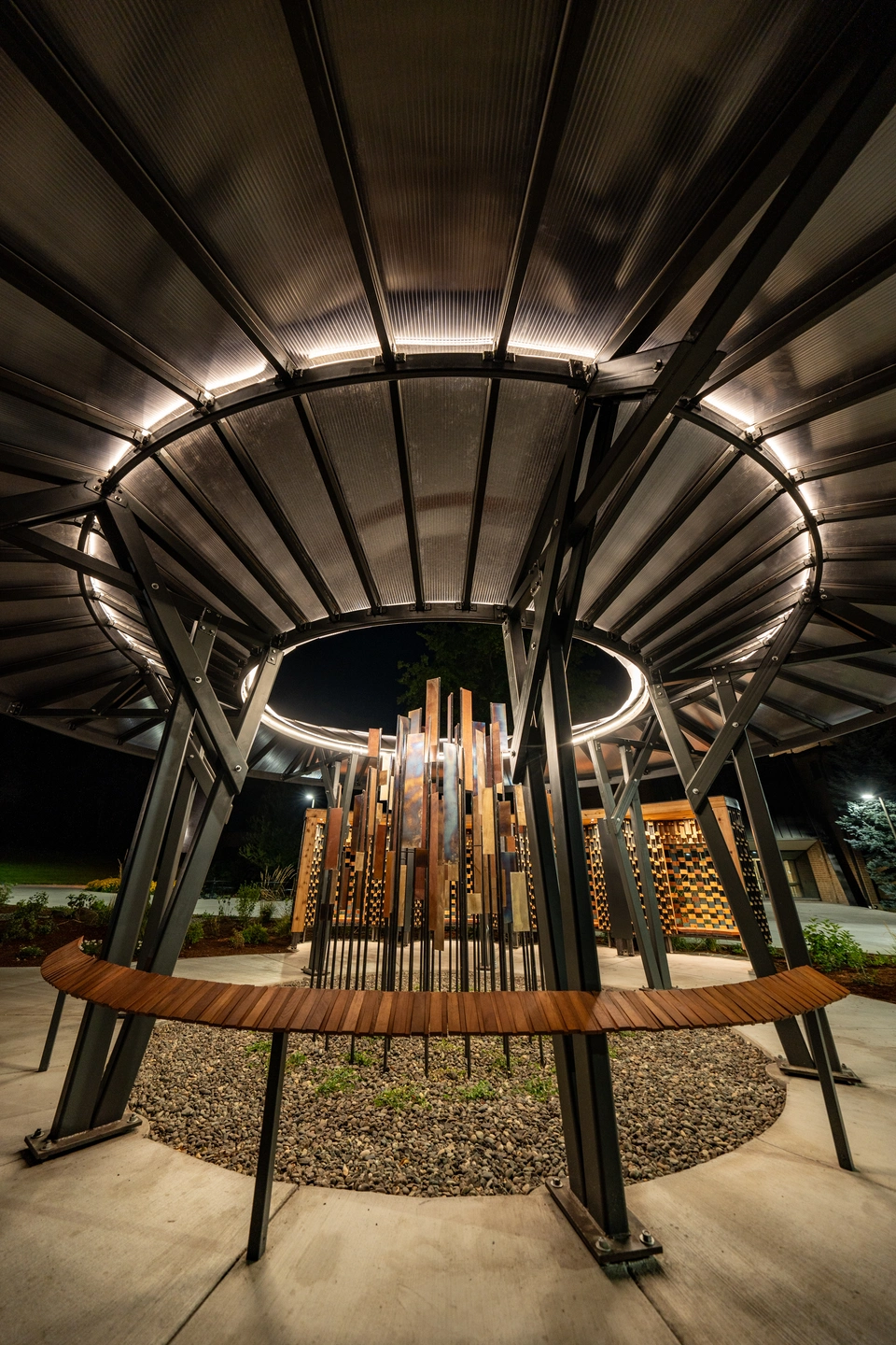 The Vandal Healing Garden on the University of Idaho Campus a night.