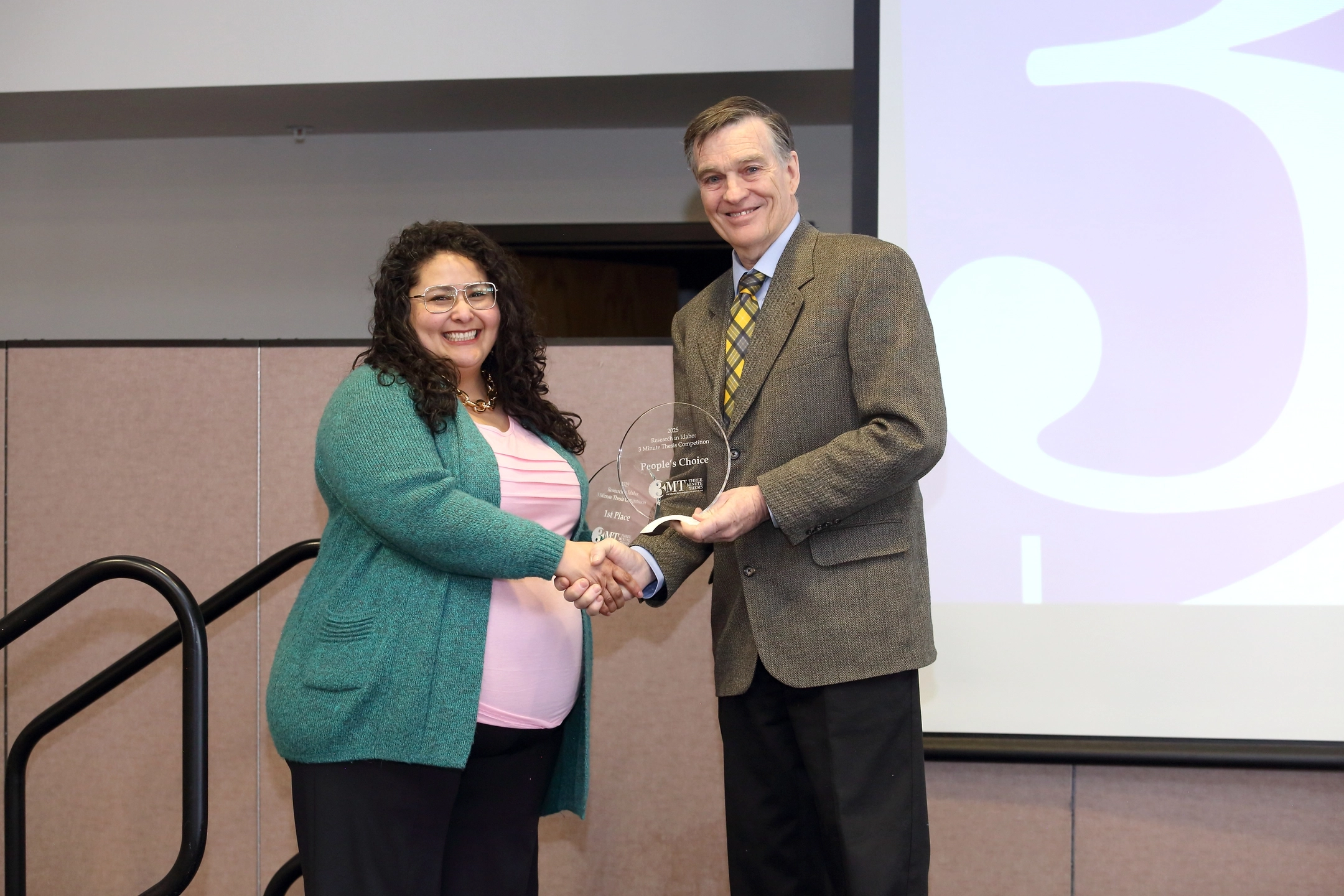 The Three Minute Thesis (3MT) 2025 Statewide Graduate Student Competition is held in the Bennion Student Union Building at the University of Idaho - Idaho Falls campus on Tuesday, February 11, 2025.

Graduate students from University of Idaho, Boise State University and Idaho State University compete annually in the 3MT statewide competition and present their research in just three minutes or less with only one slide. A panel of judges choose 1st, 2nd, and 3rd place, and the audience gets the chance to vote for the People's Choice Award.

Rita Franco is awarded 2nd Place and the People’s Choice Award for her thesis “Improving Child Nutrition Through Household Poultry Projects in Guatemala”.