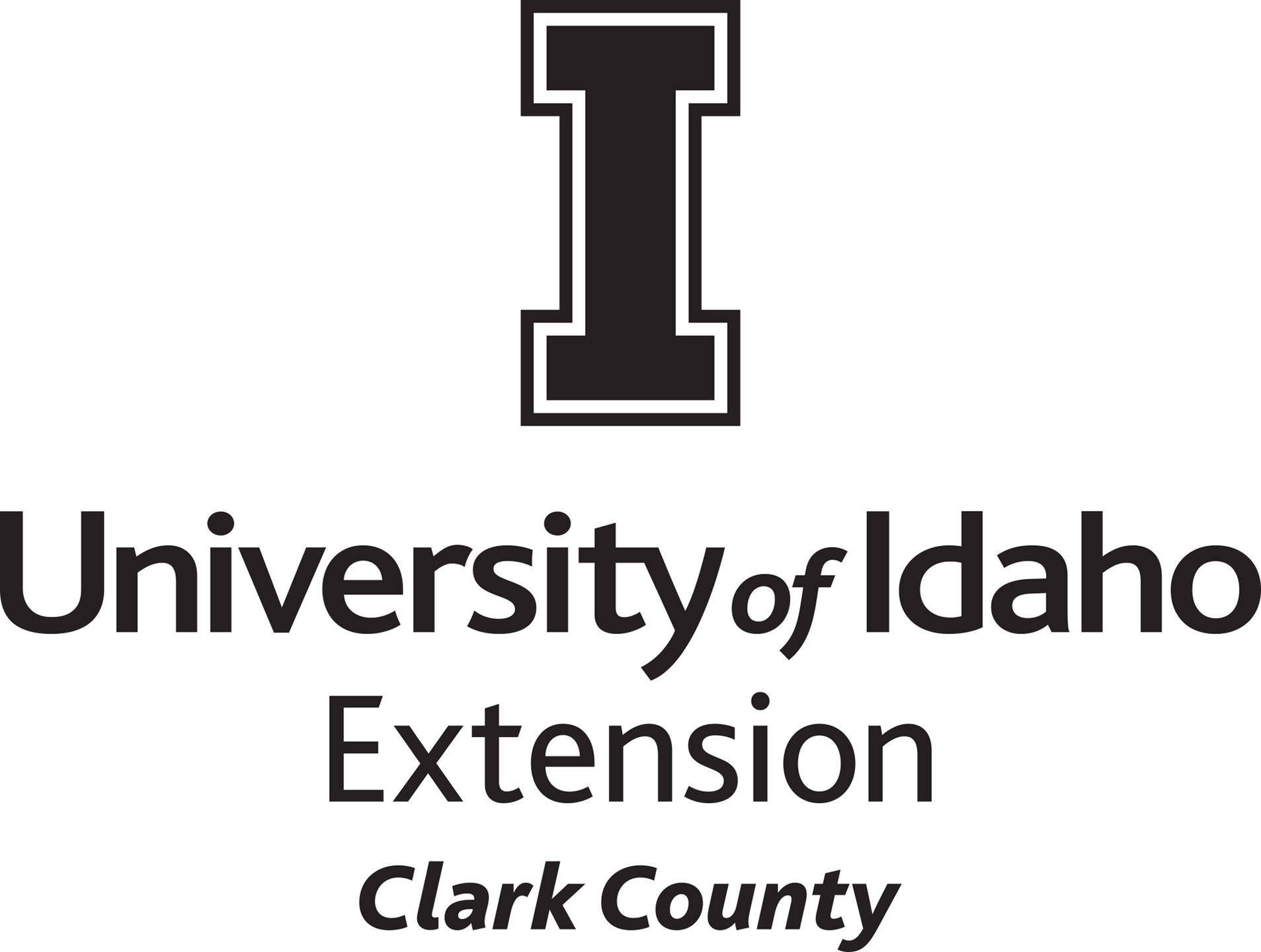 Stacked University of Idaho Extension Clark County logo in all black - JPG file, all black color, RGB mode. Please select original file when downloading. For assistance, email: medialibrary@uidaho.edu