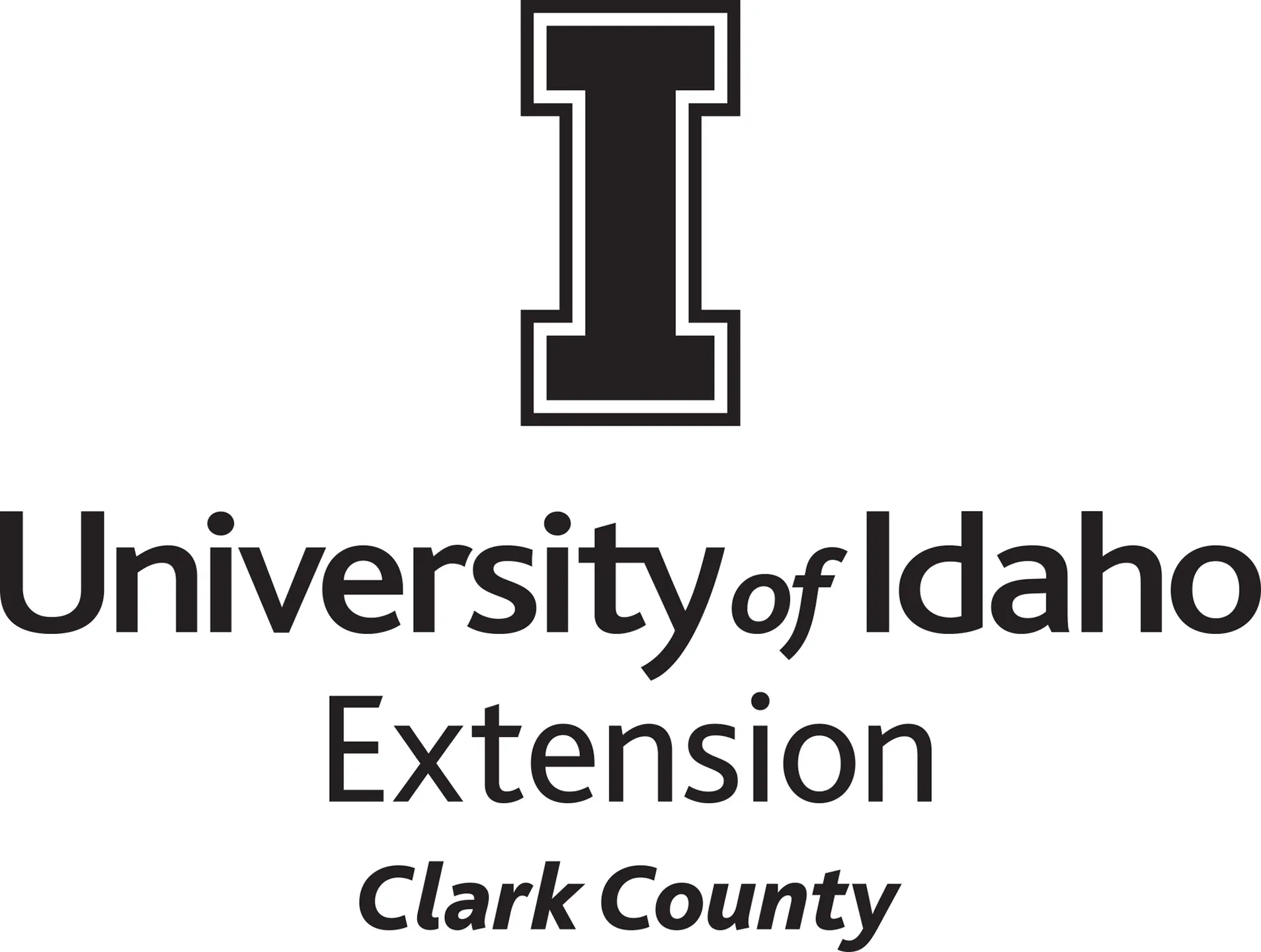 Stacked University of Idaho Extension Clark County logo in all black - JPG file, all black color, RGB mode. Please select original file when downloading. For assistance, email: medialibrary@uidaho.edu