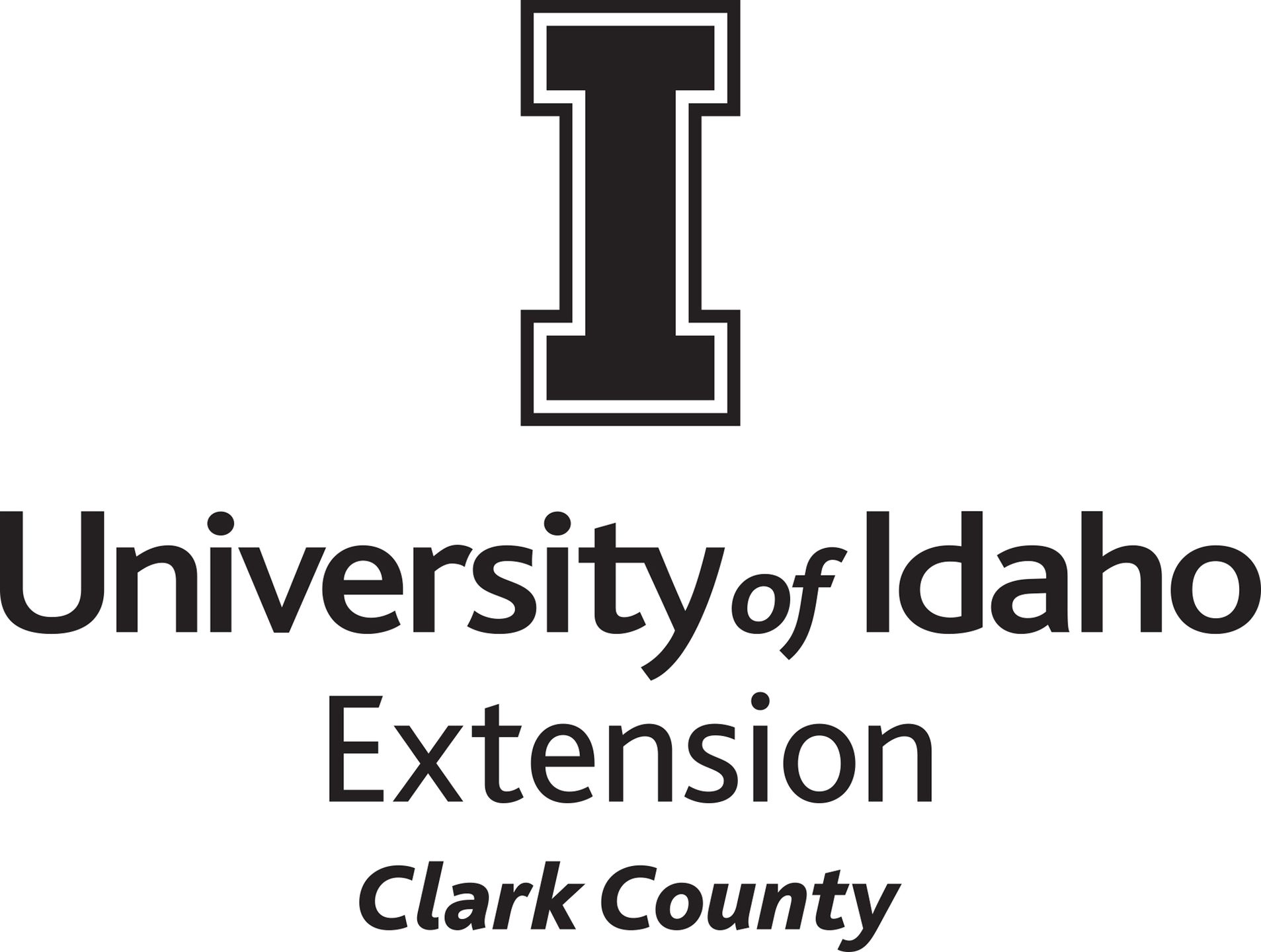 Stacked University of Idaho Extension Clark County logo in all black - JPG file, all black color, RGB mode. Please select original file when downloading. For assistance, email: medialibrary@uidaho.edu