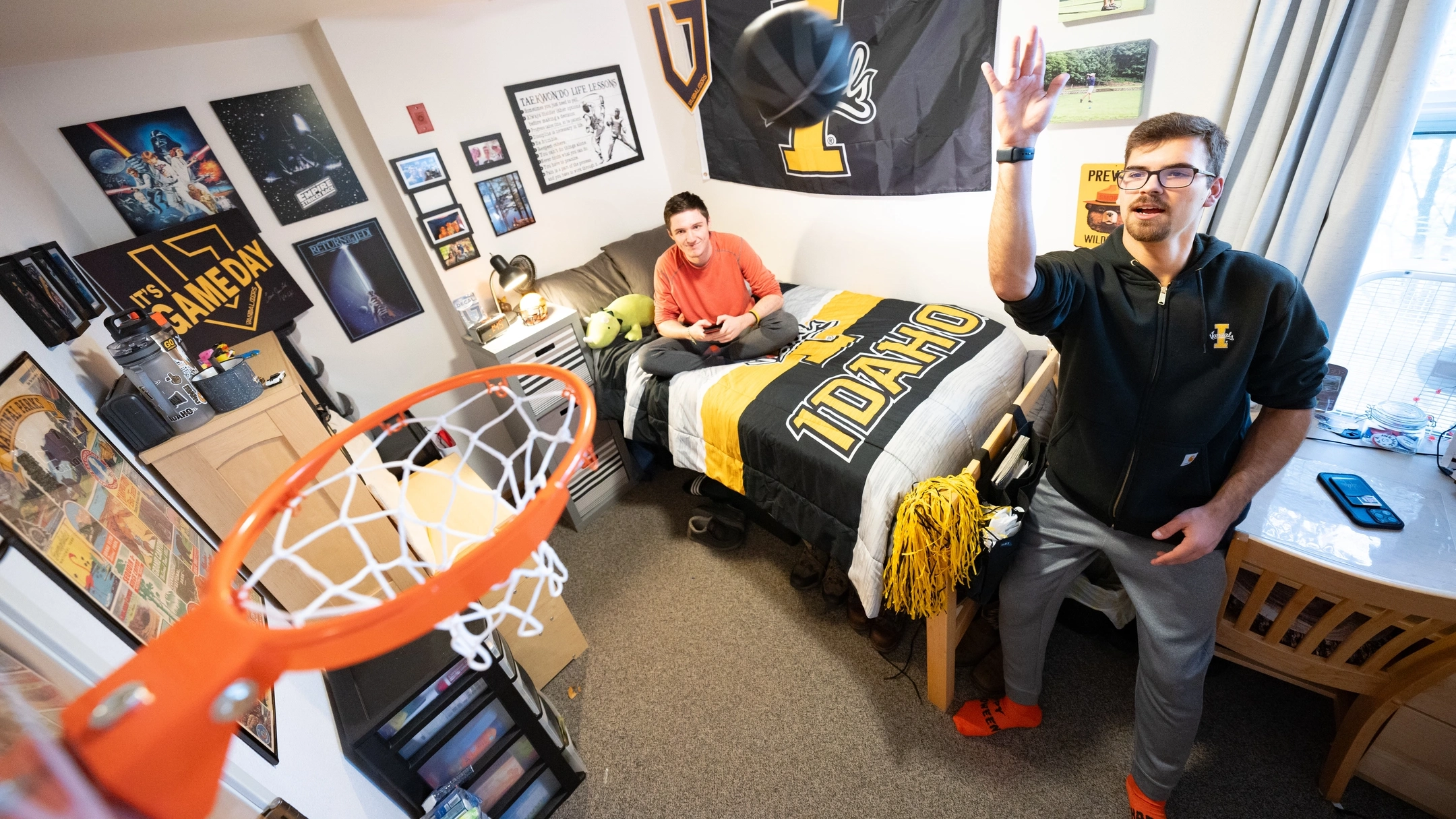 Housing and Residence Life dorm rooms with students.