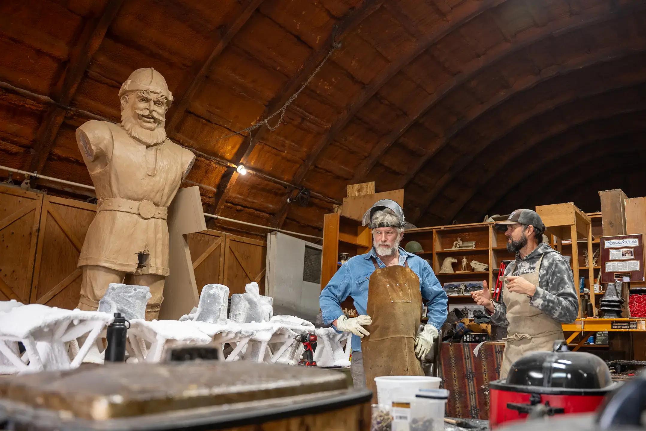 Montana-based artist and sculptor Gareth Curtiss casts a bronze statue of University of Idaho mascot Joe Vandal. The university commissioned the larger-than-life statue to recognize the Associated Students of University of Idaho (ASUI) for their decades-long support for the Kibbie Dome and other campus resources and facilities.