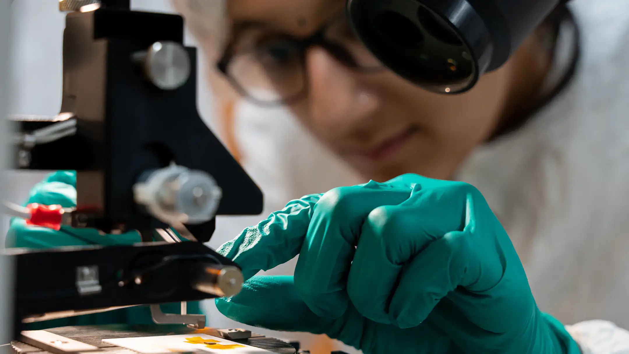 Srividya Raveendran uses semiconductor manufacturing equipment in the Next Generation Microelectronics Research Center at University of Idaho.