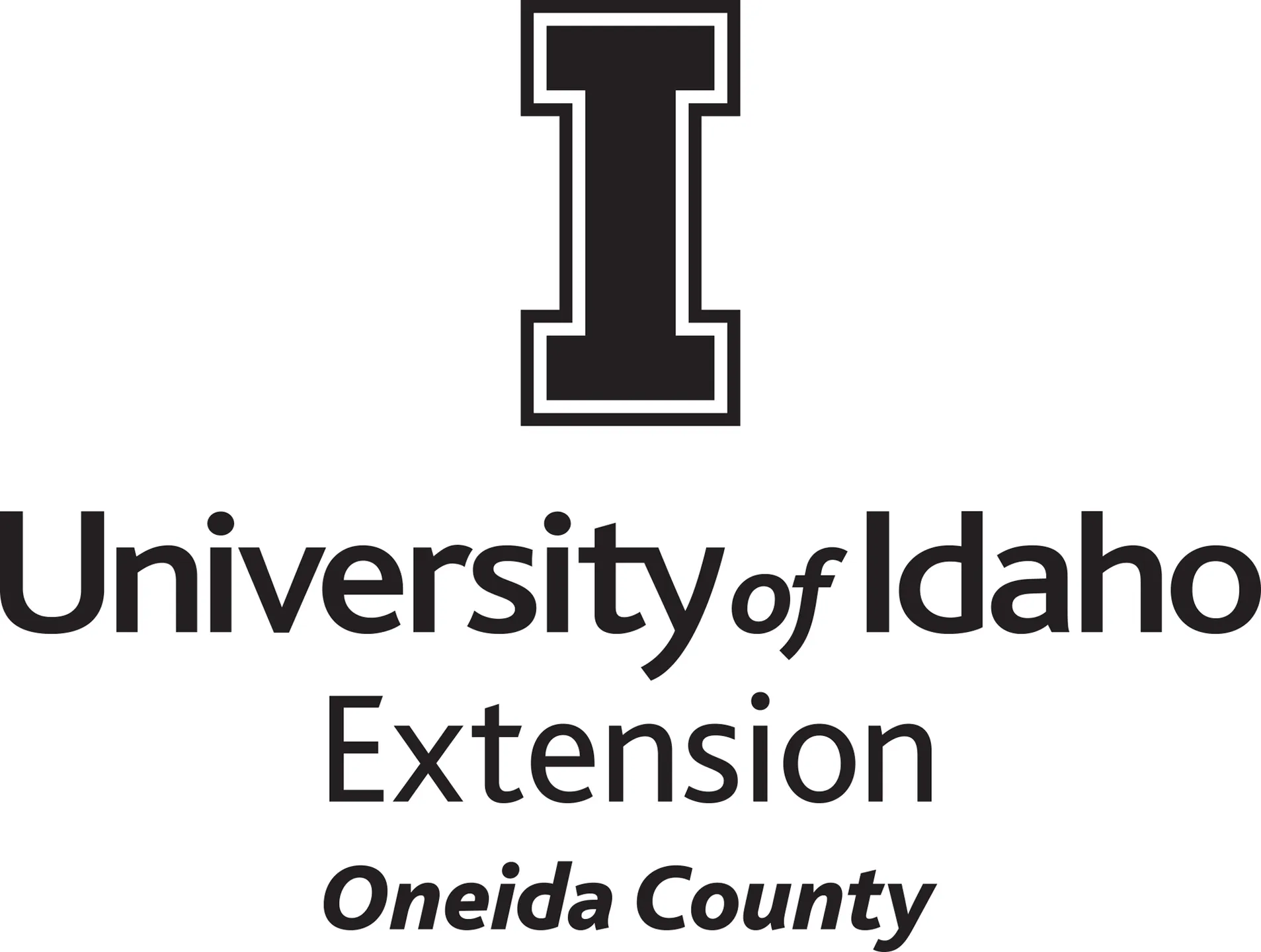 Stacked University of Idaho Extension Oneida County logo in all black - JPG file, all black color, RGB mode. Please select original file when downloading. For assistance, email: medialibrary@uidaho.edu