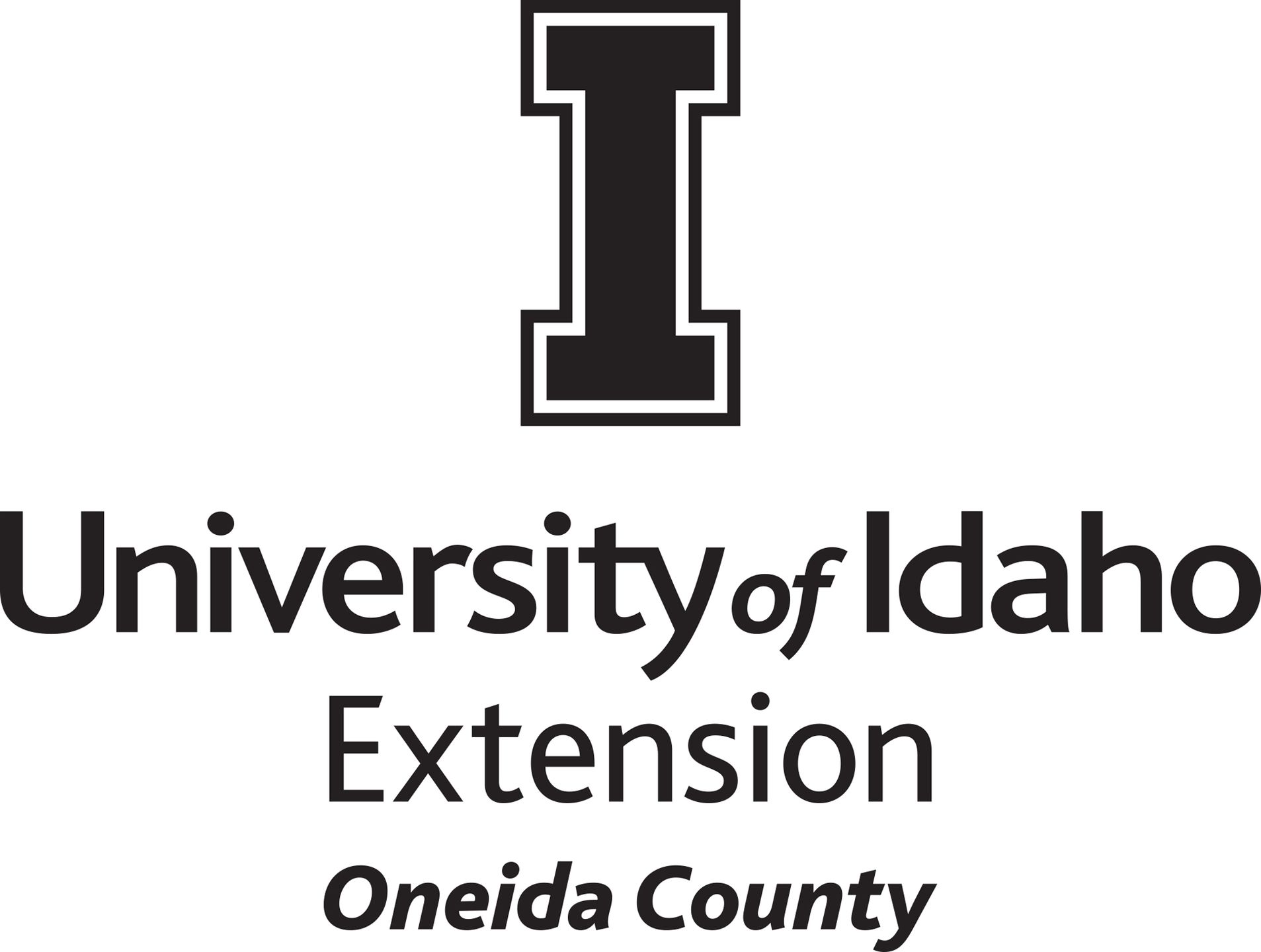 Stacked University of Idaho Extension Oneida County logo in all black - JPG file, all black color, RGB mode. Please select original file when downloading. For assistance, email: medialibrary@uidaho.edu
