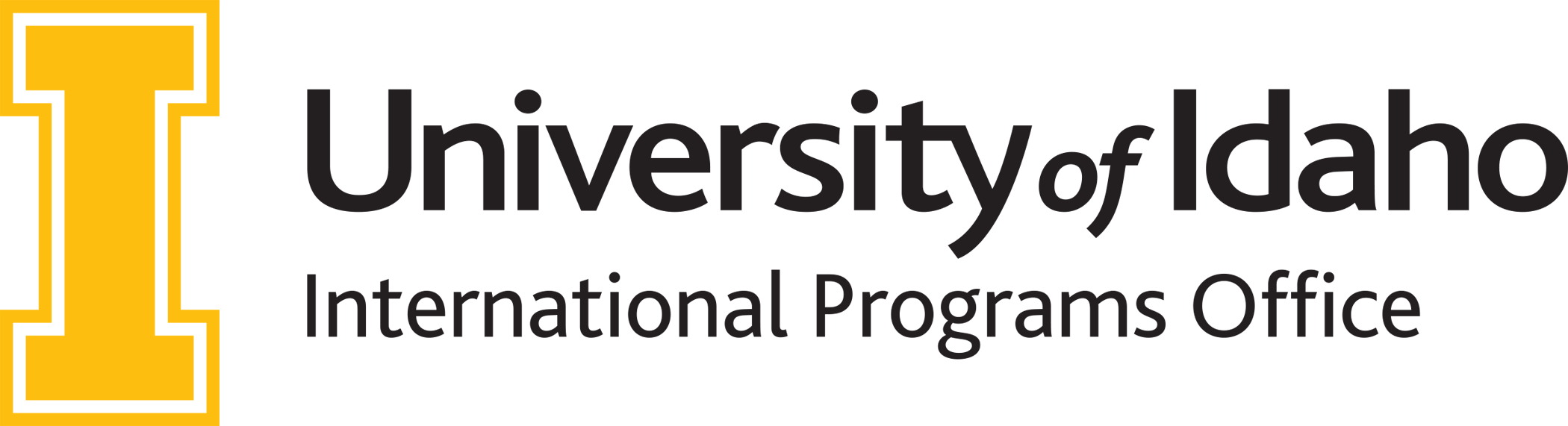 Horizontal University of Idaho International Programs Office full color logo PNG file in RGB mode with transparent background.