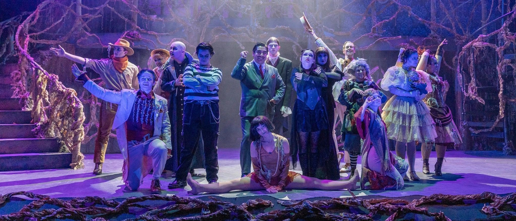 The cast of The Addams Family A New Musical poses in costume
