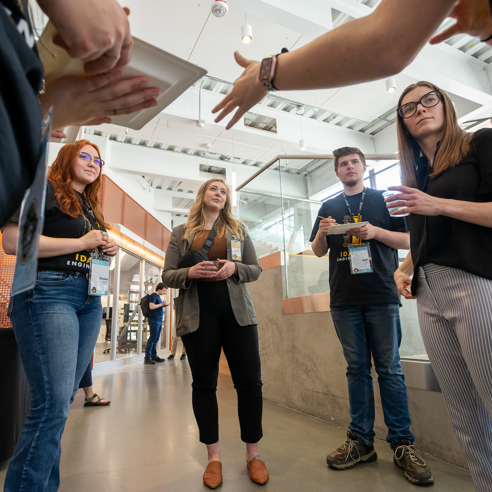 Students talk in a group