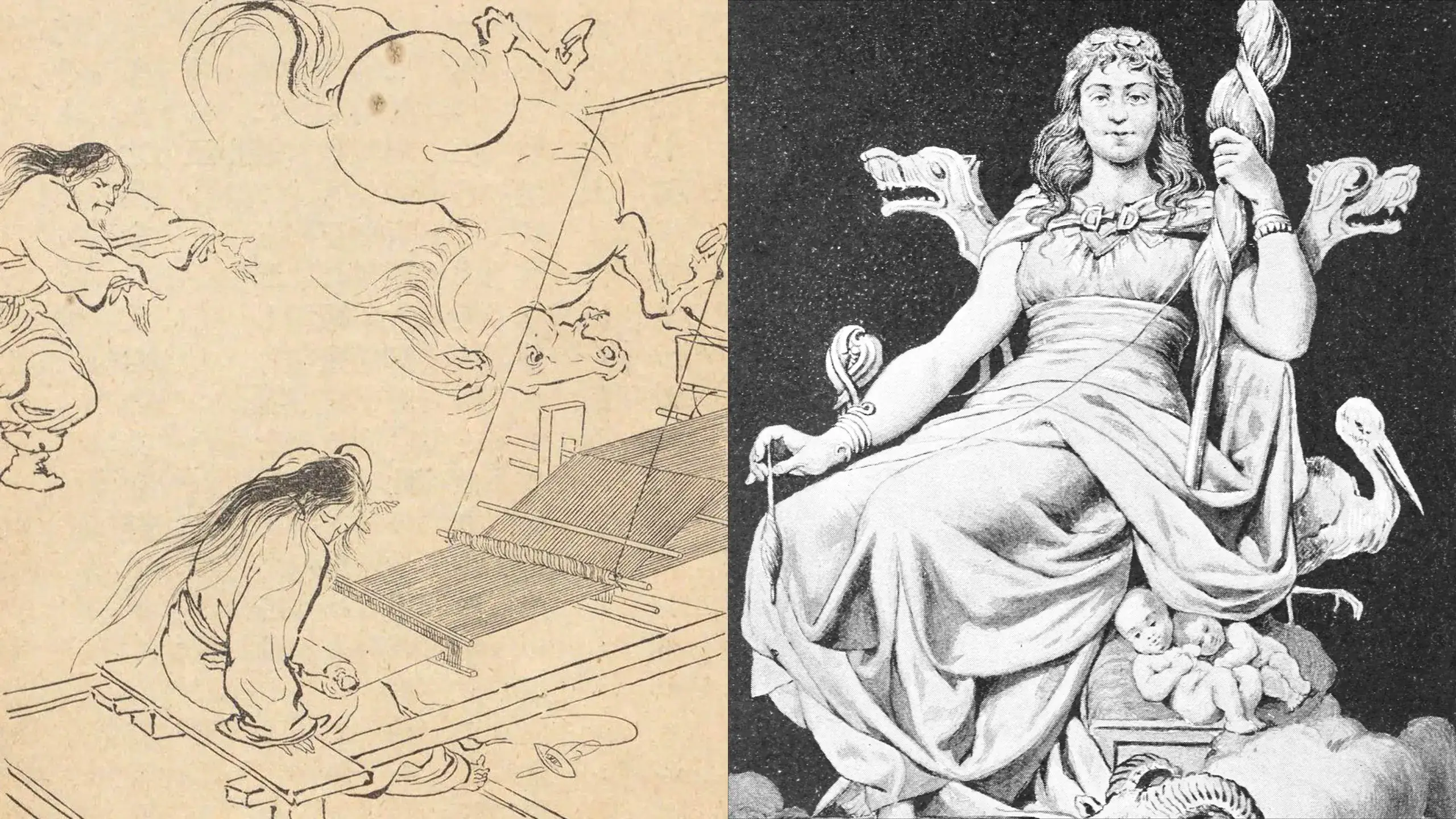 Two illustrations of goddesses.