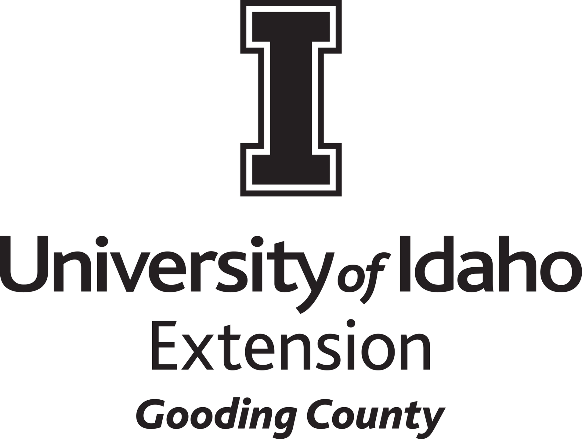 Stacked University of Idaho Extension Gooding County logo in all black - JPG file, all black color, RGB mode. Please select original file when downloading. For assistance, email: medialibrary@uidaho.edu