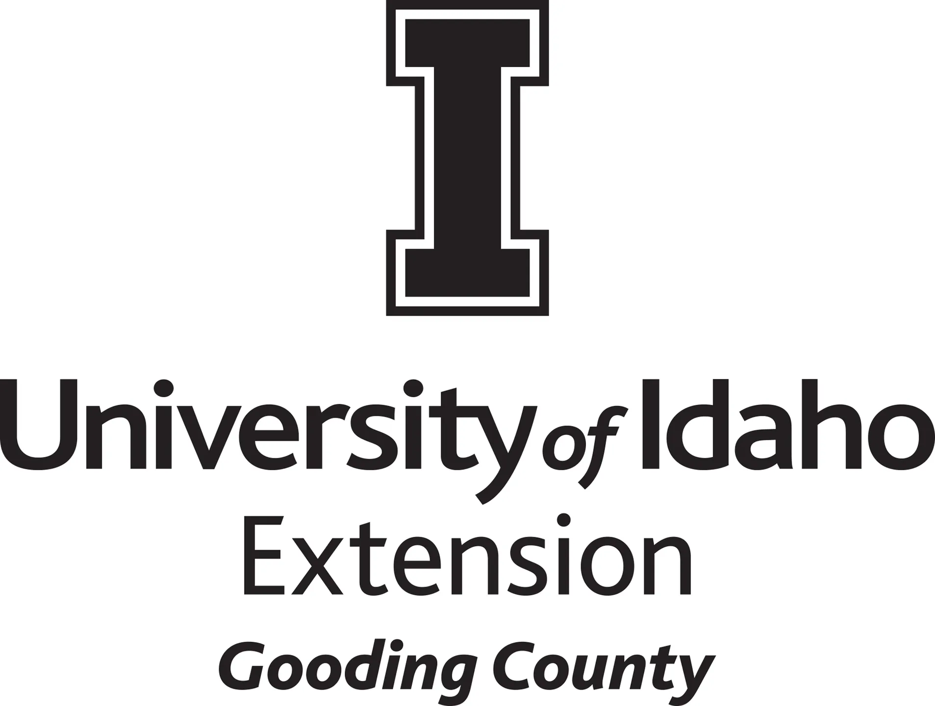 Stacked University of Idaho Extension Gooding County logo in all black - JPG file, all black color, RGB mode. Please select original file when downloading. For assistance, email: medialibrary@uidaho.edu